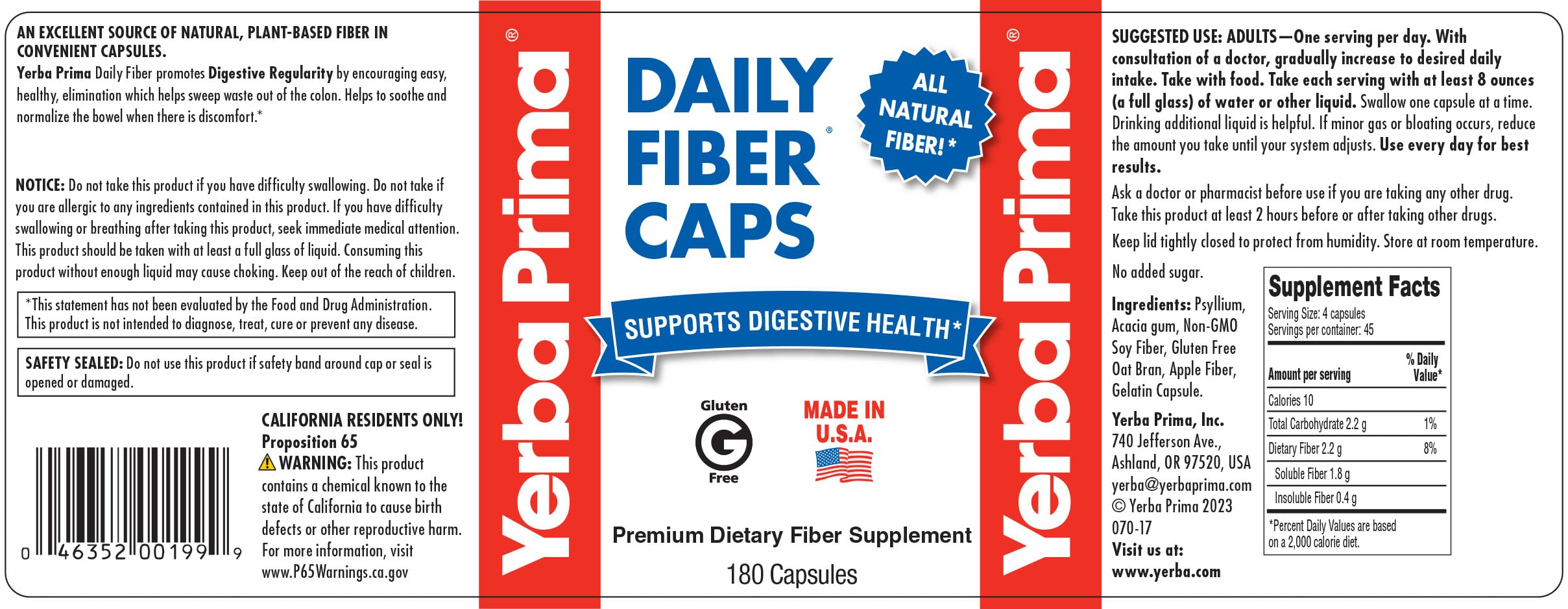 Foto 5 | Suplemento Yerba Prima Daily Fiber Caps 180 Cápsulas - Venta Internacional.