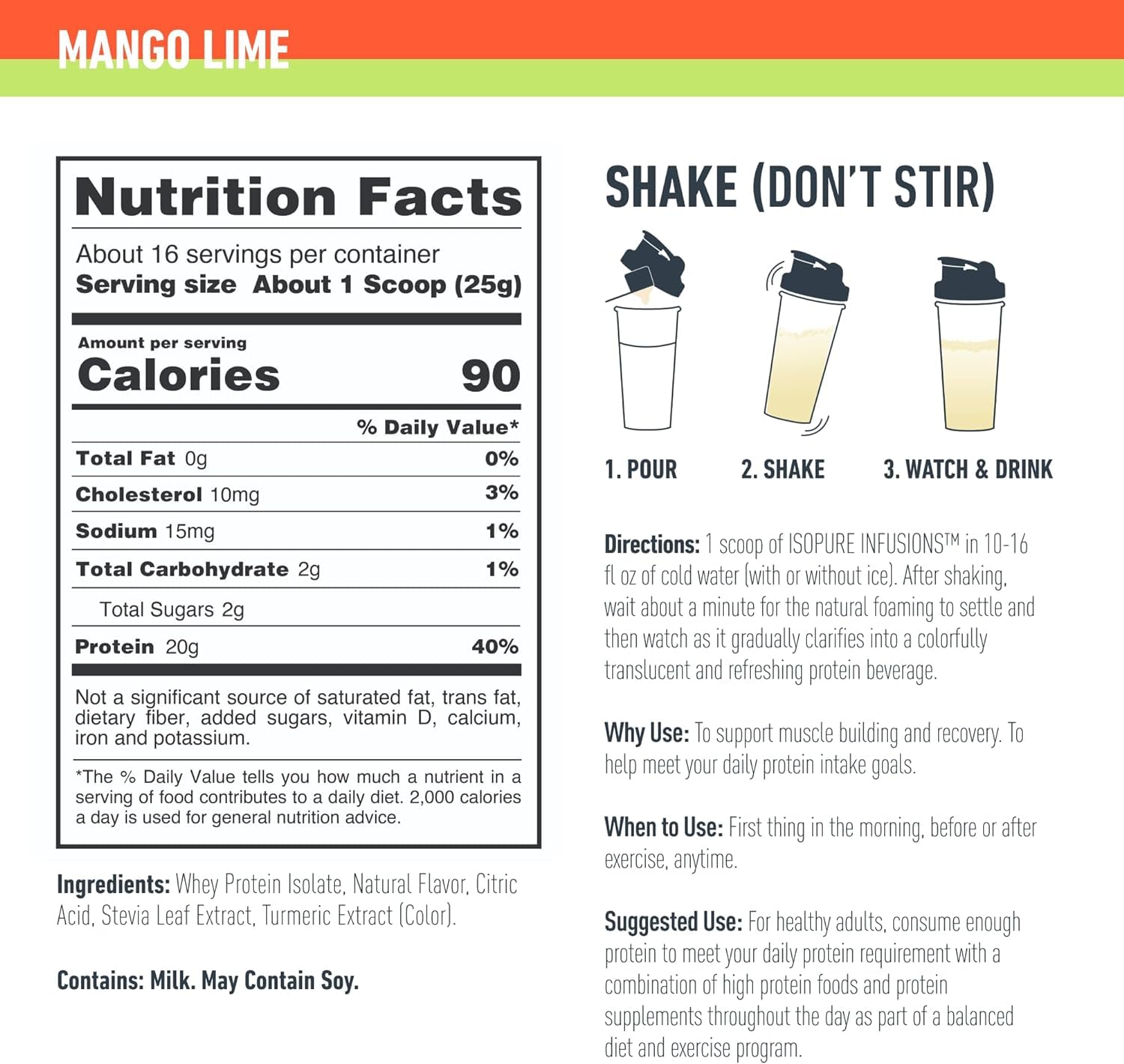 Foto 3 | Proteína en Polvo Isopure Clear Whey Isolate Mango y Lima 400 G - Venta Internacional