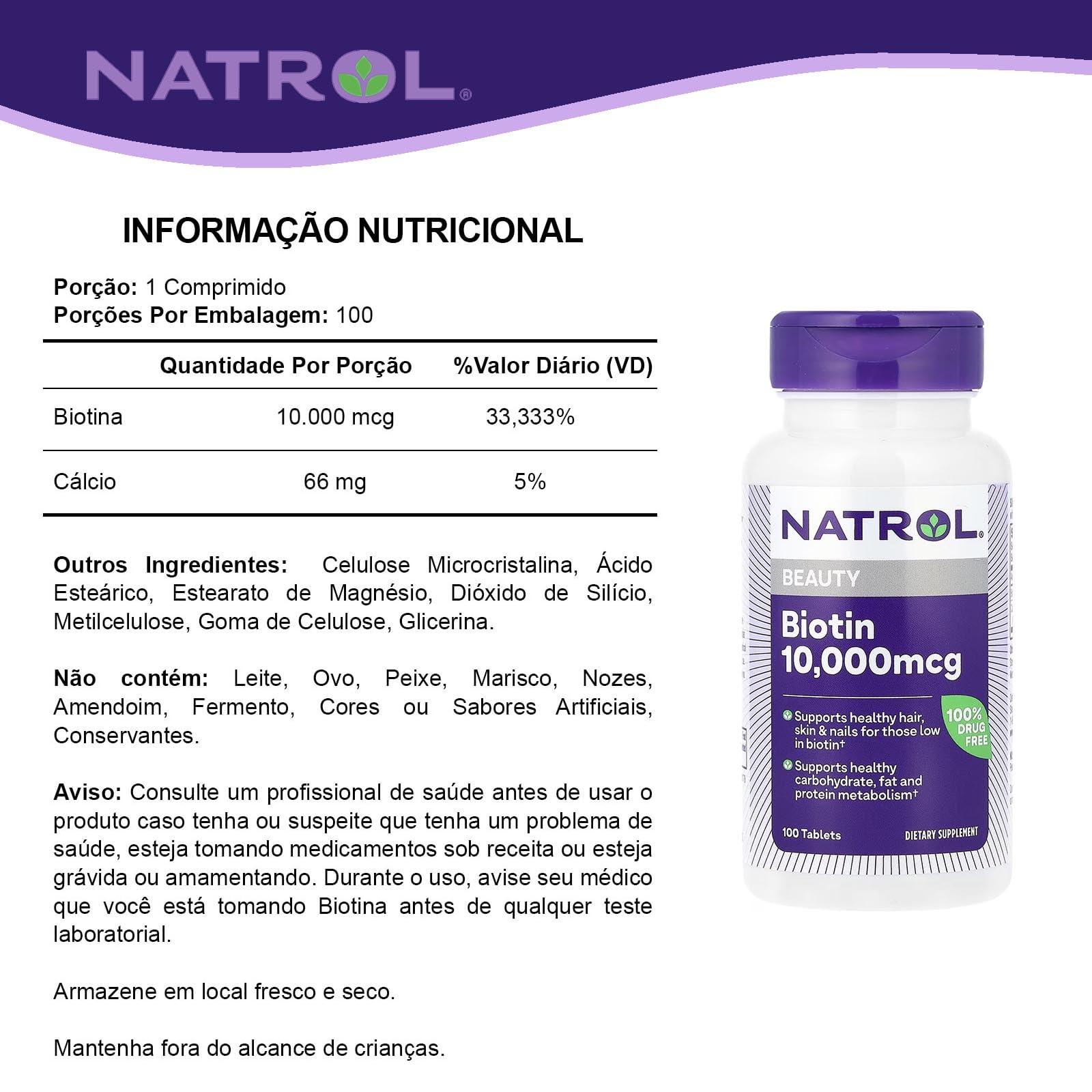 Foto 5 pulgar | Suplemento De Biotina Natrol  Tableta De 10000 Mcg  100 Unidades (paquete De 2) - Venta Internacional.
