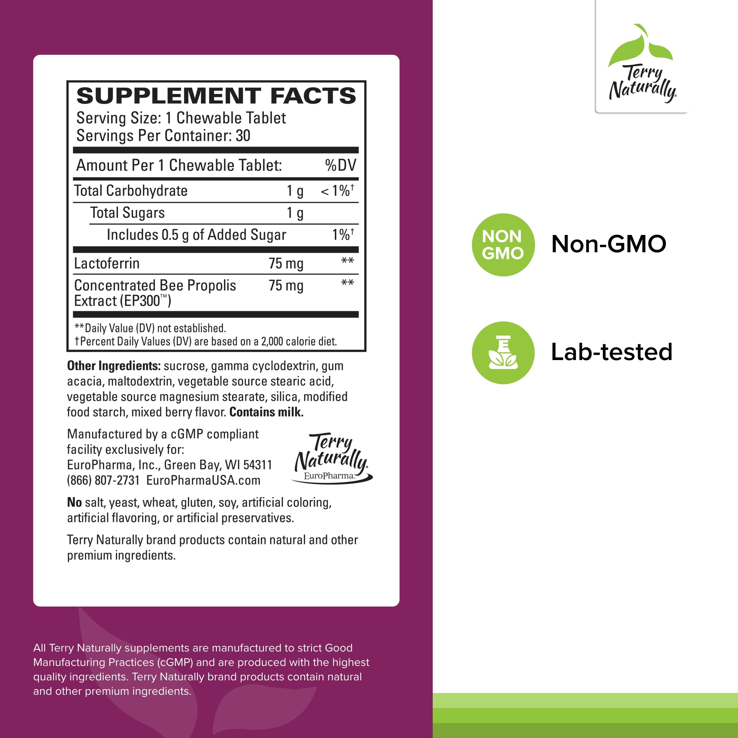 Foto 2 | Lactoferrin Terry Naturally 30 Tabletas-Venta Internacional