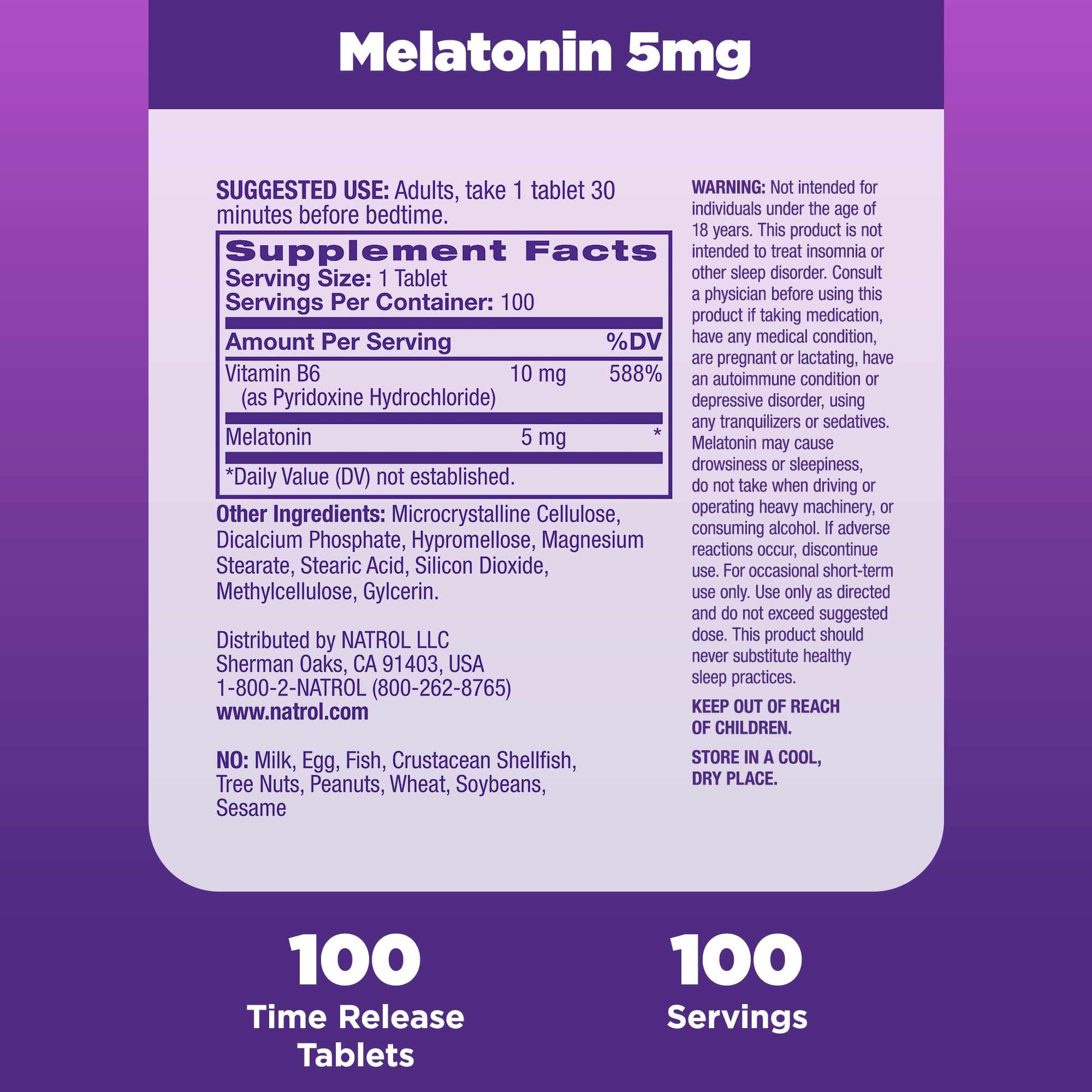 Foto 6 pulgar | Suplemento Natrol Melatonin 5 Mg Time Release 100 Comprimidos - Venta Internacional.