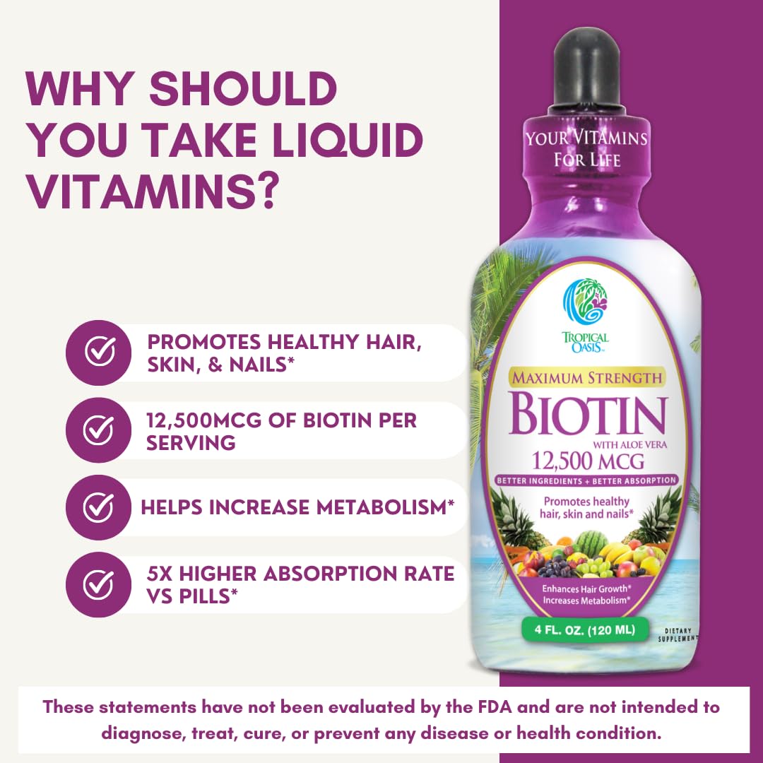Foto 7 pulgar | Suplemento de Biotina Líquida Tropical Oasis 12,500 Mcg 120 ml - Venta Internacional