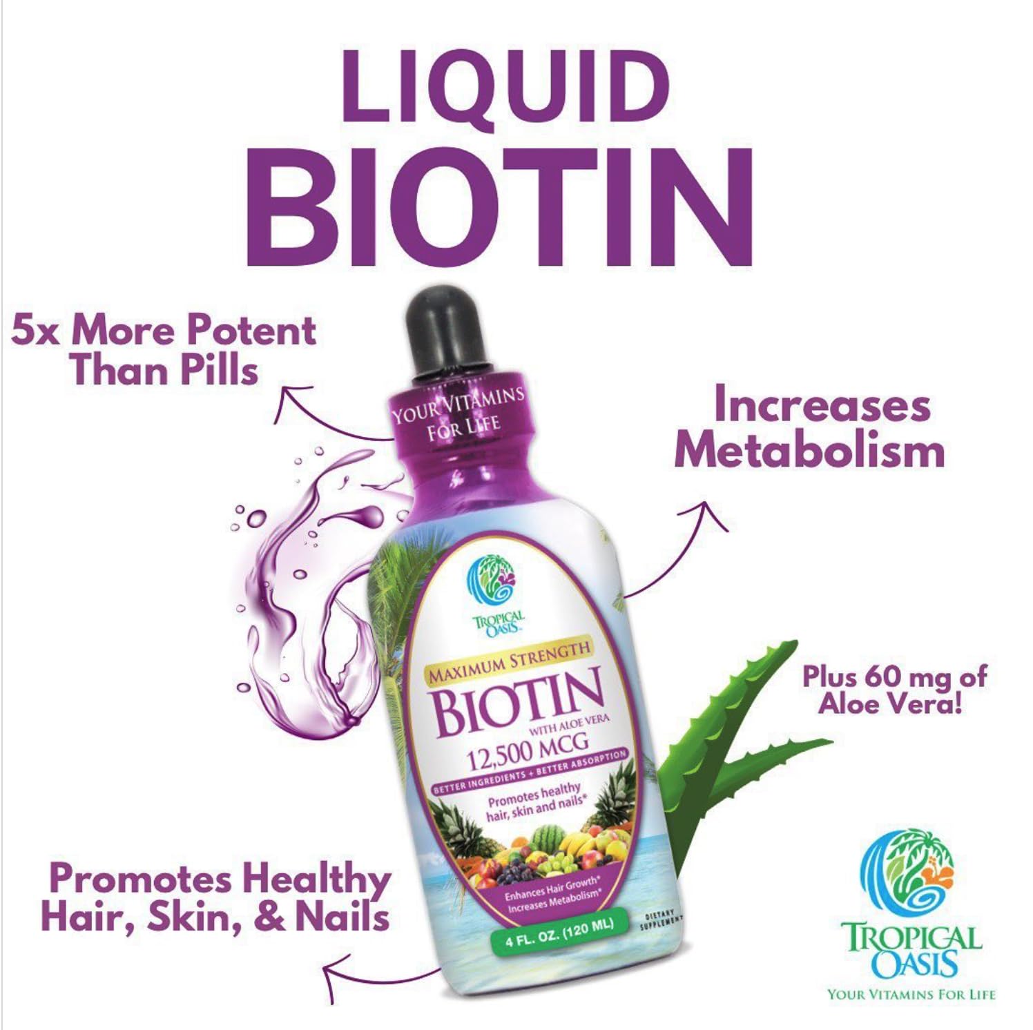 Foto 7 | Suplemento de Biotina Líquida Tropical Oasis 12,500 Mcg 120 ml - Venta Internacional