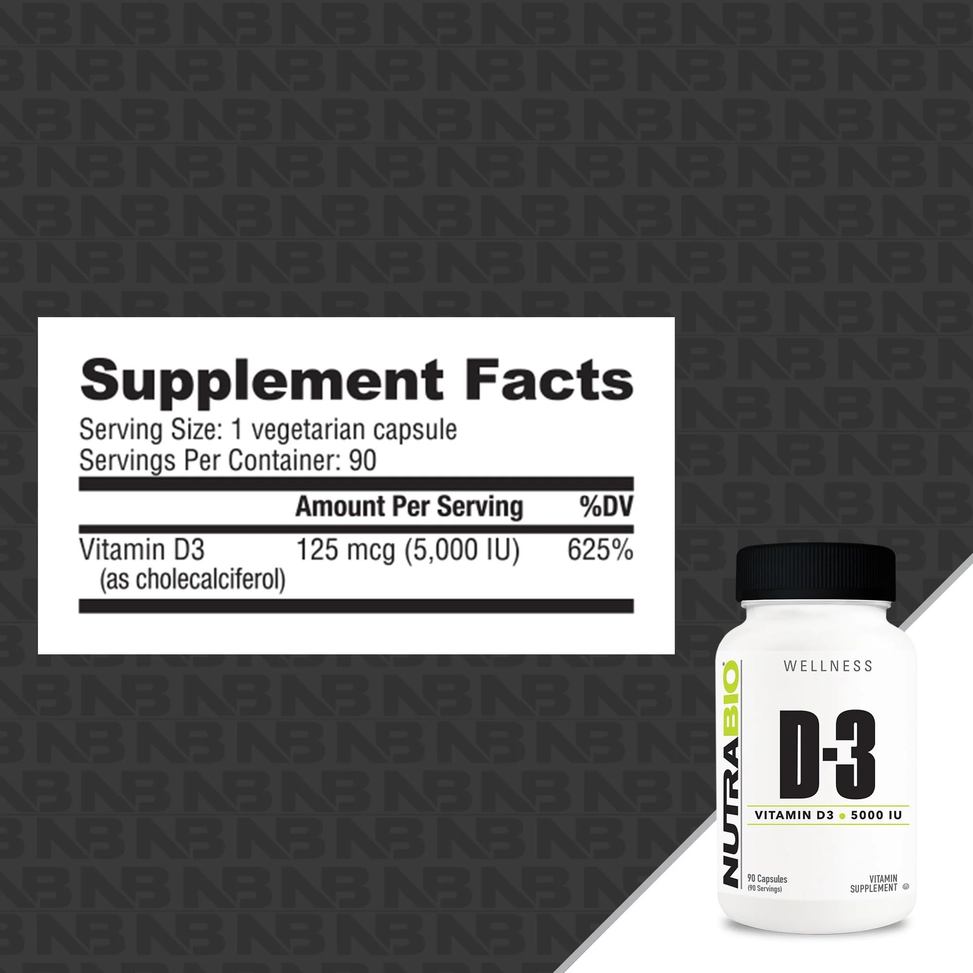 Foto 3 pulgar | Suplemento Nutrabio de Vitamina D (5000 Ui) 90 Cápsulas Vegetales - Venta Internacional