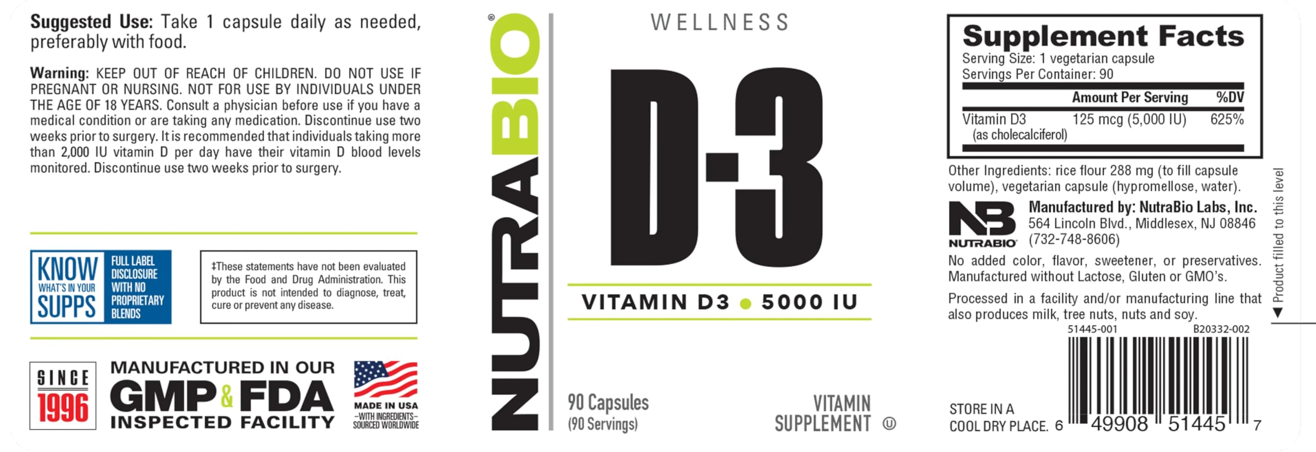 Foto 4 pulgar | Suplemento Nutrabio de Vitamina D (5000 Ui) 90 Cápsulas Vegetales - Venta Internacional