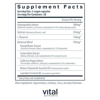 Foto 2 | Suplemento Alimenticio Vital Nutrients Tension Ease 60 Cápsulas - Venta Internacional