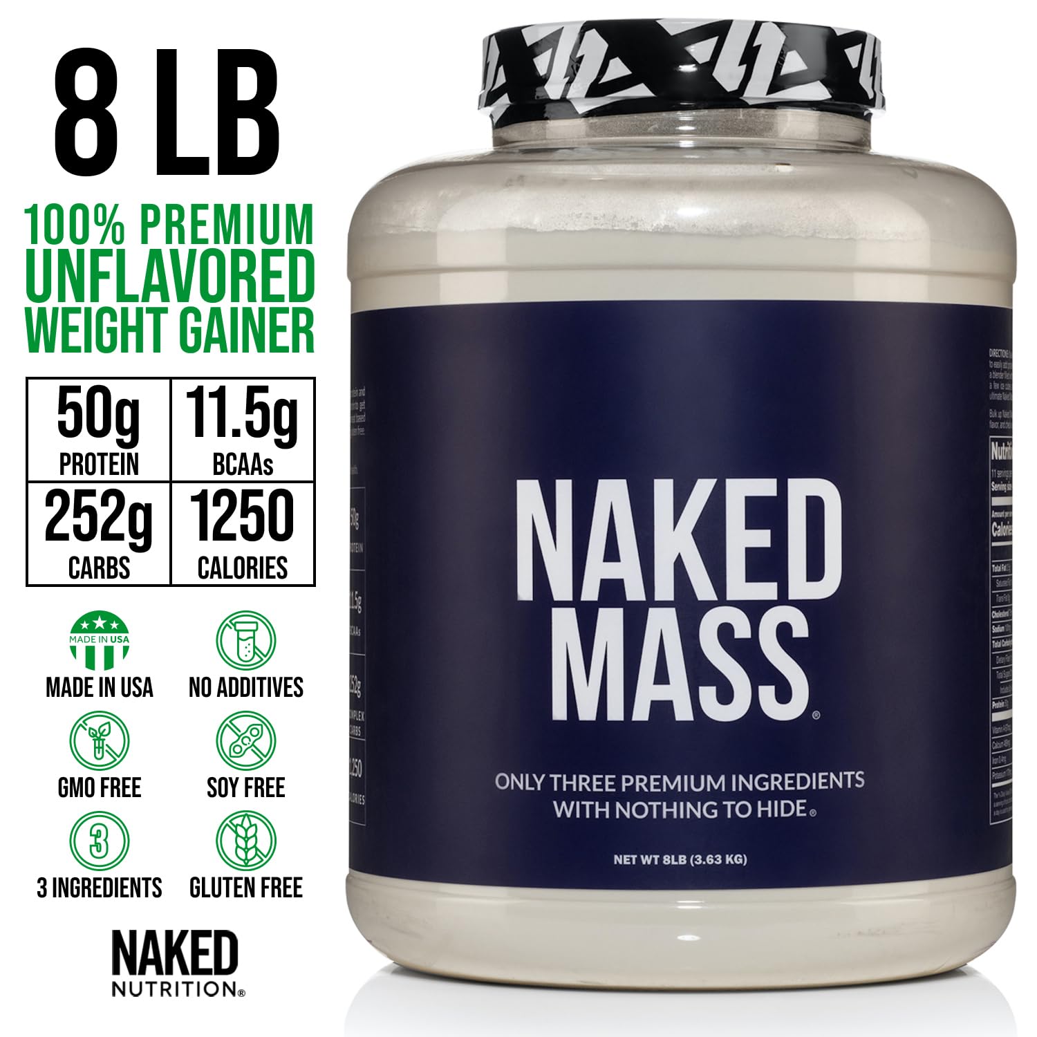 Foto 3 | Proteína En Polvo Para Ganar Peso Naked Mass  3 63 Kg  1250 Calorías - Venta Internacional.