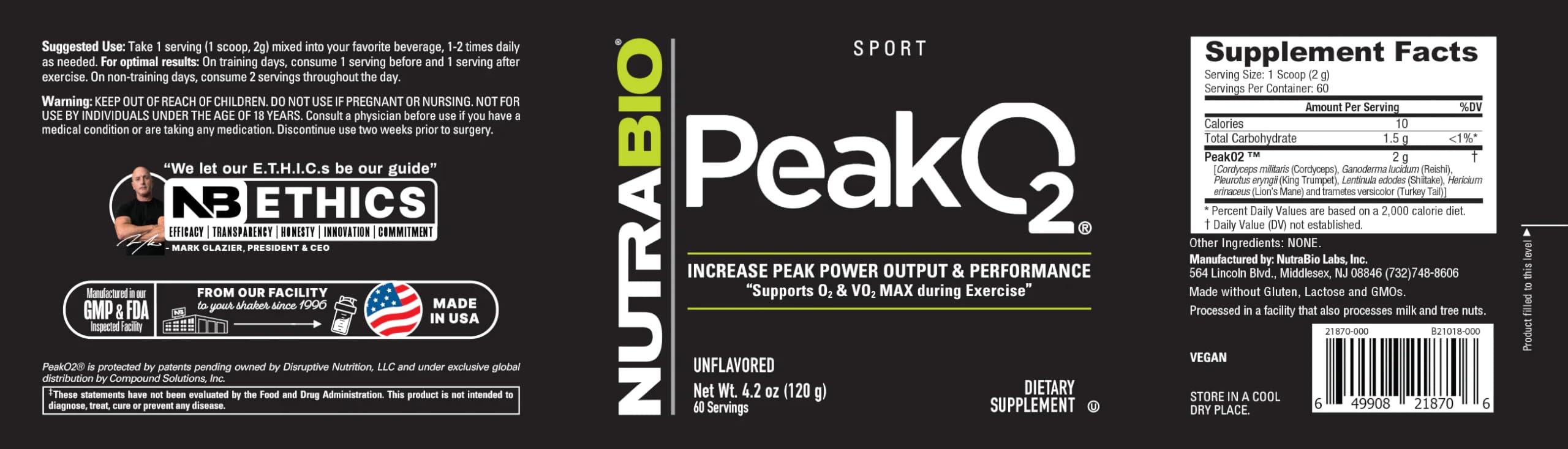 Foto 4 pulgar | Suplemento Alimenticio Nutrabio Peak O2 Sin Sabor 120 g - Venta Internacional