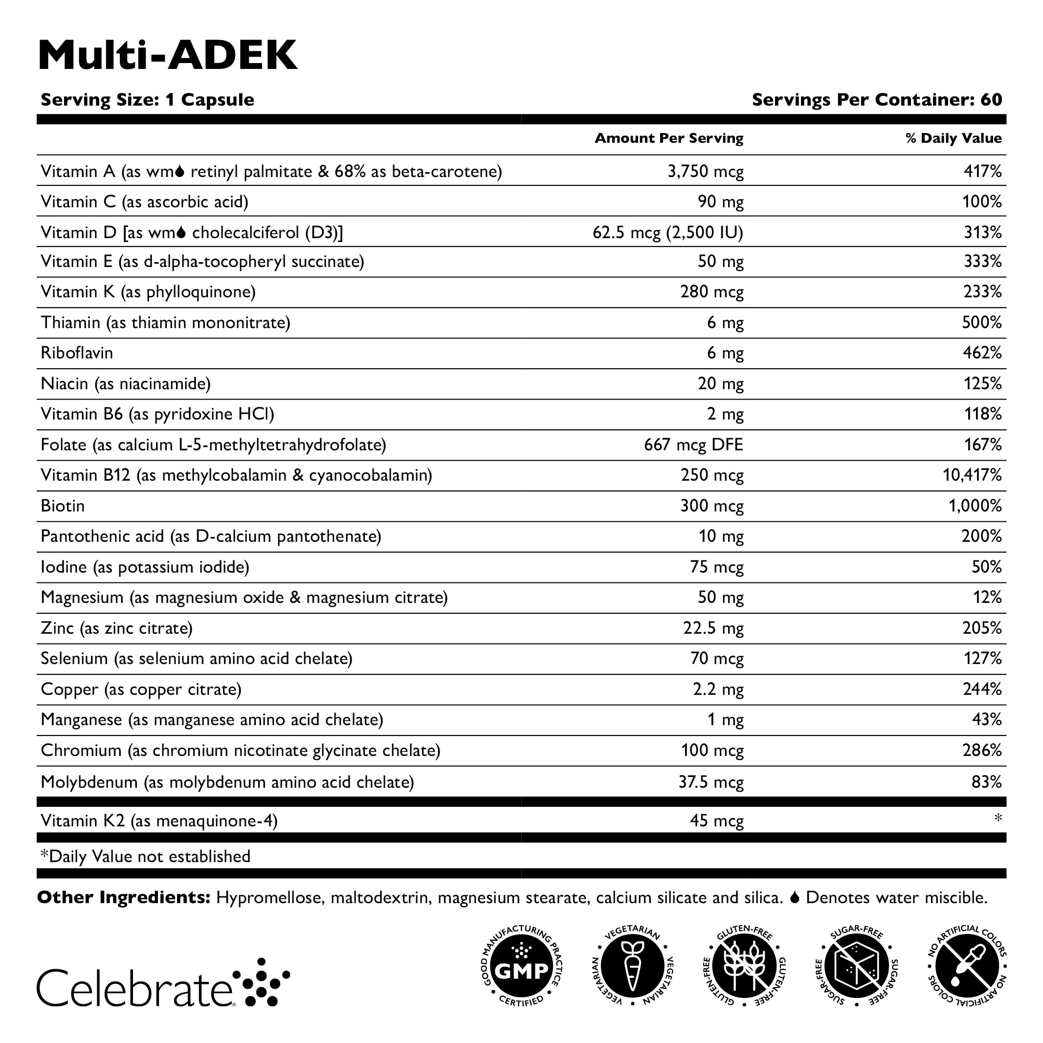 Foto 4 pulgar | Suplemento Celebrate Vitamins Multi Adek Sin Hierro 180 Cápsulas - Venta Internacional.