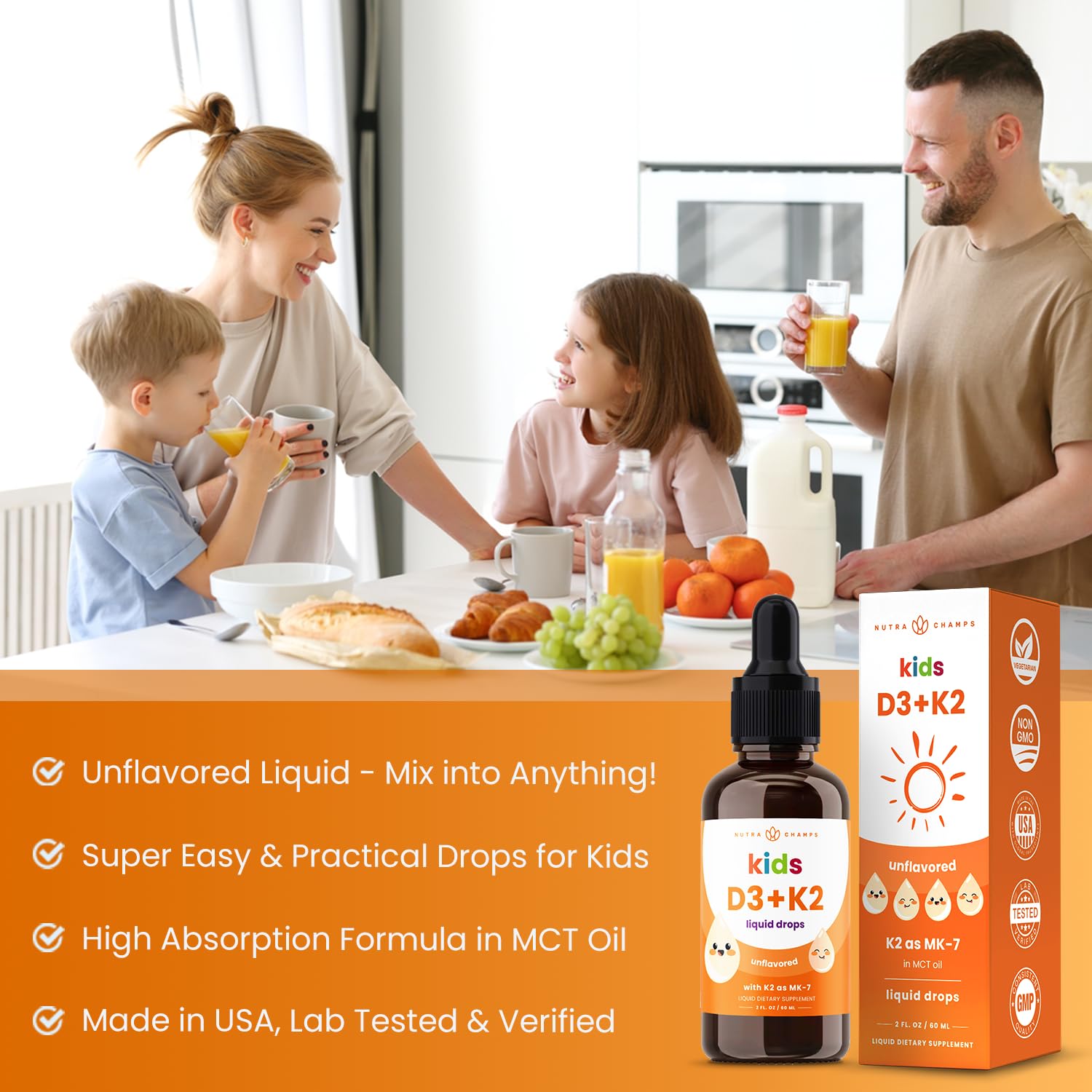 Foto 3 pulgar | Gotas De Vitamina D3 Y K2 Mk-7 Nutrachamps Kids 1000 Ui - Venta Internacional.