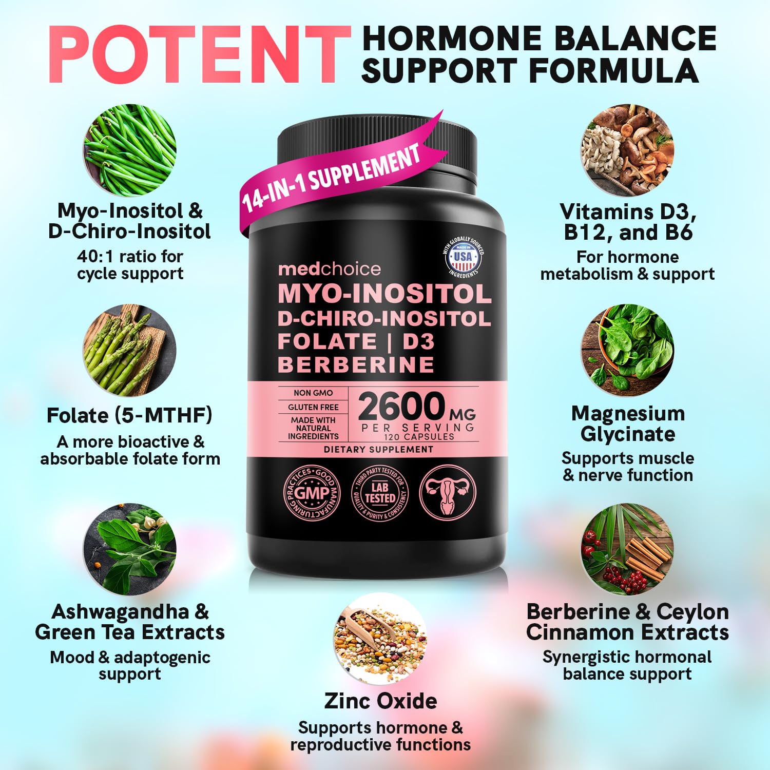 Foto 4 pulgar | Suplemento Medchoice 14 En 1 De Inositol Para Mujeres 120 Cápsulas - Venta Internacional.