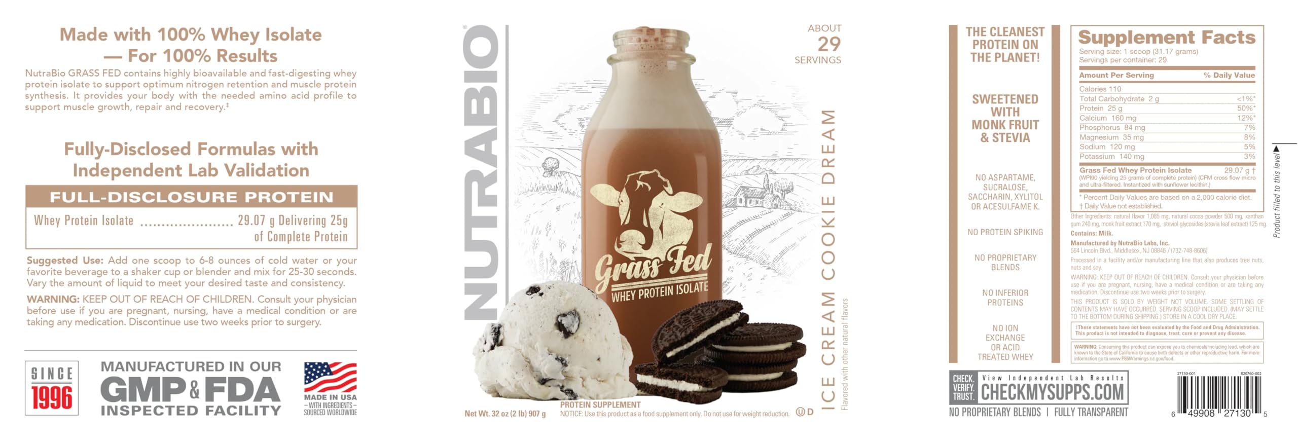 Foto 4 pulgar | Proteína En Polvo Nutrabio Grass Fed Whey Isolate 2.2 Kg - Venta Internacional.