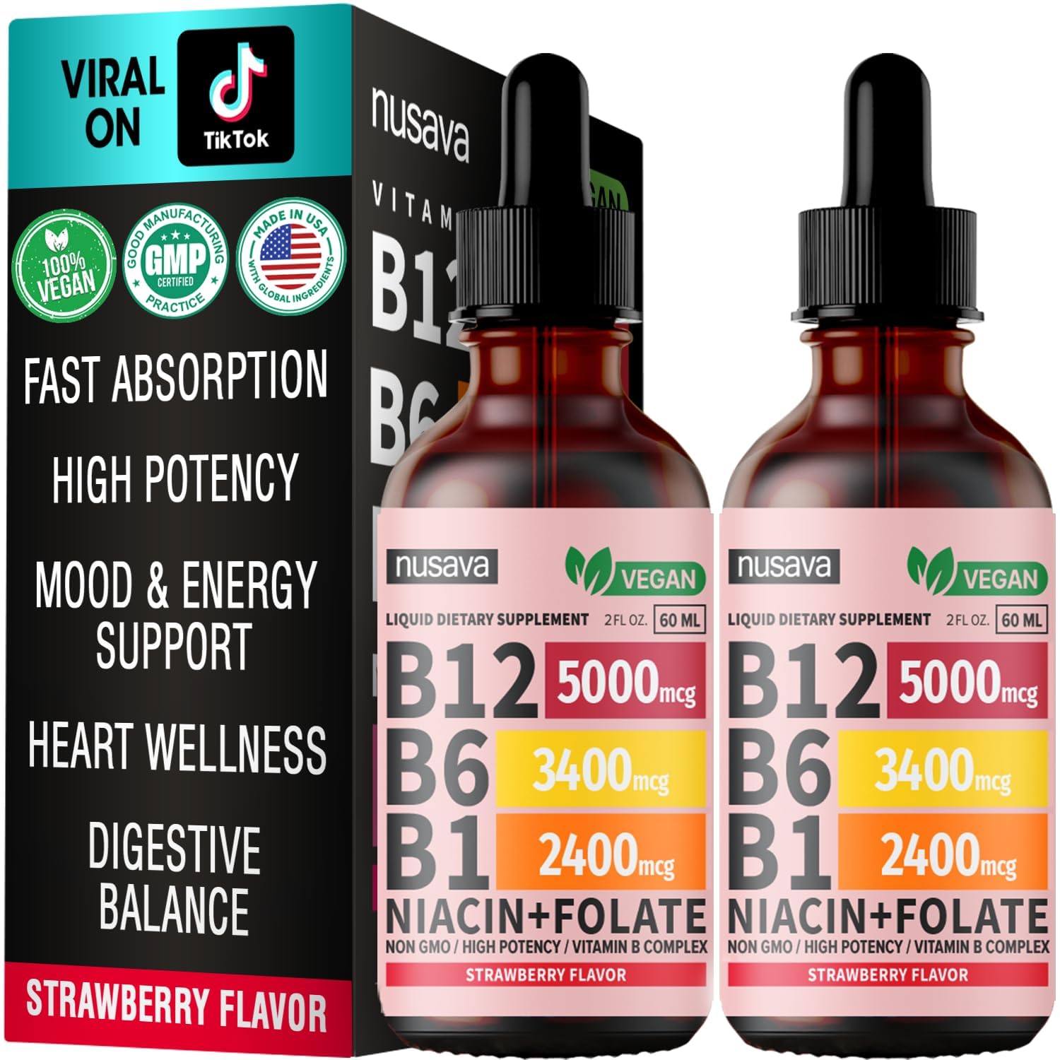 Foto 2 pulgar | (paquete De 2) Gotas Líquidas De Vitamina B12 Y B6 Nusava 5000 Mcg 80 Ml - Venta Internacional.