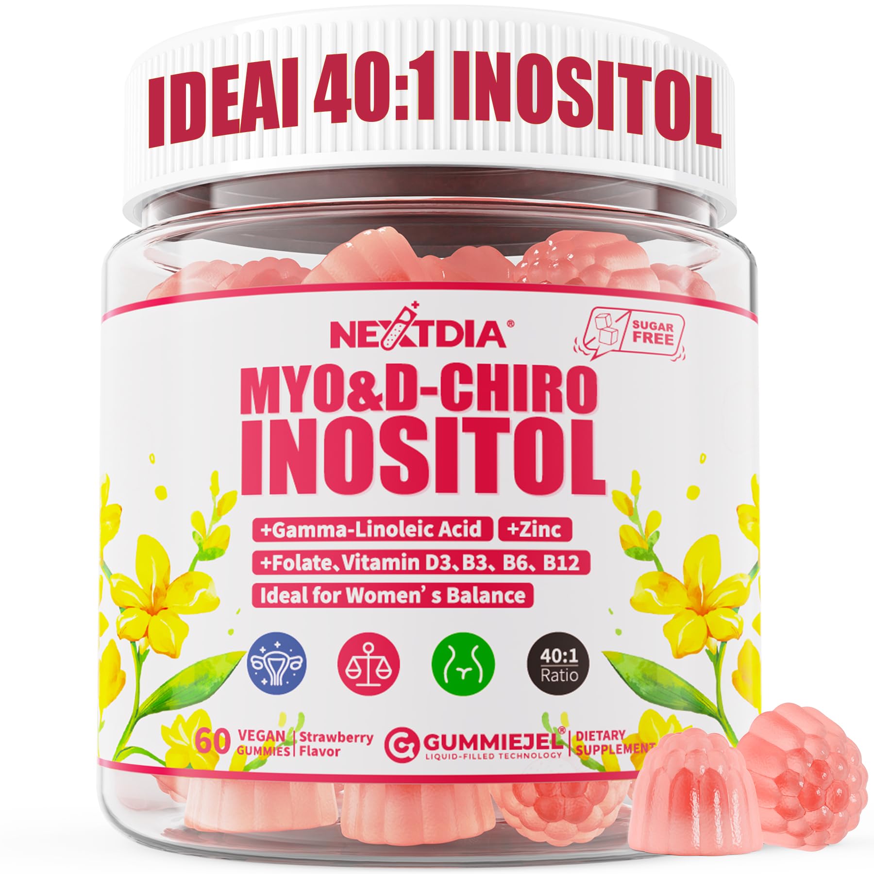 Foto 2 pulgar | Gomitas Nextdia Inositol 2000 Mg Y D-chiro Inositol 50 Mg - Venta Internacional.
