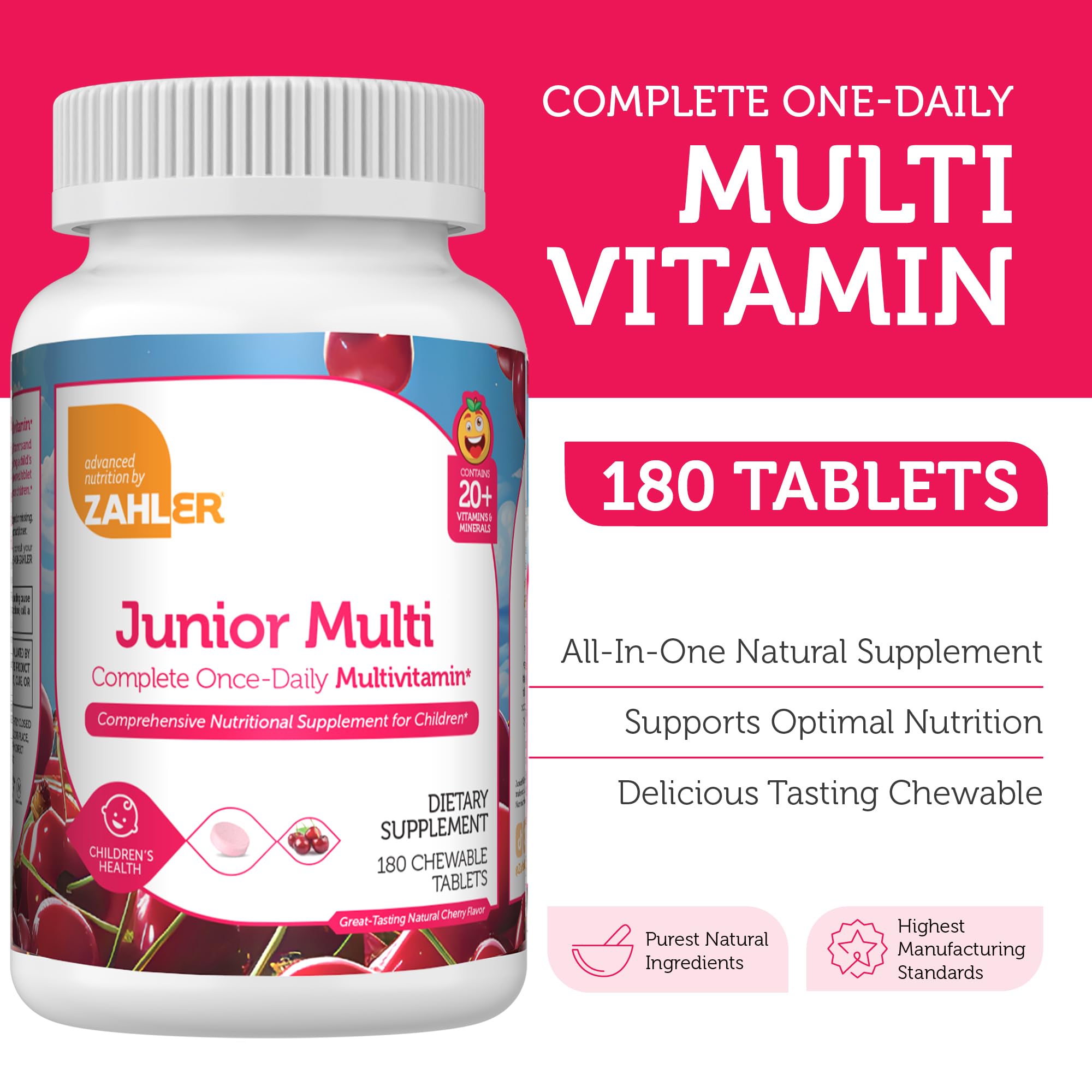 Foto 2 | Tableta Masticable Multivitamínica Zahler Kids 180 Cherry Flavor - Venta Internacional.
