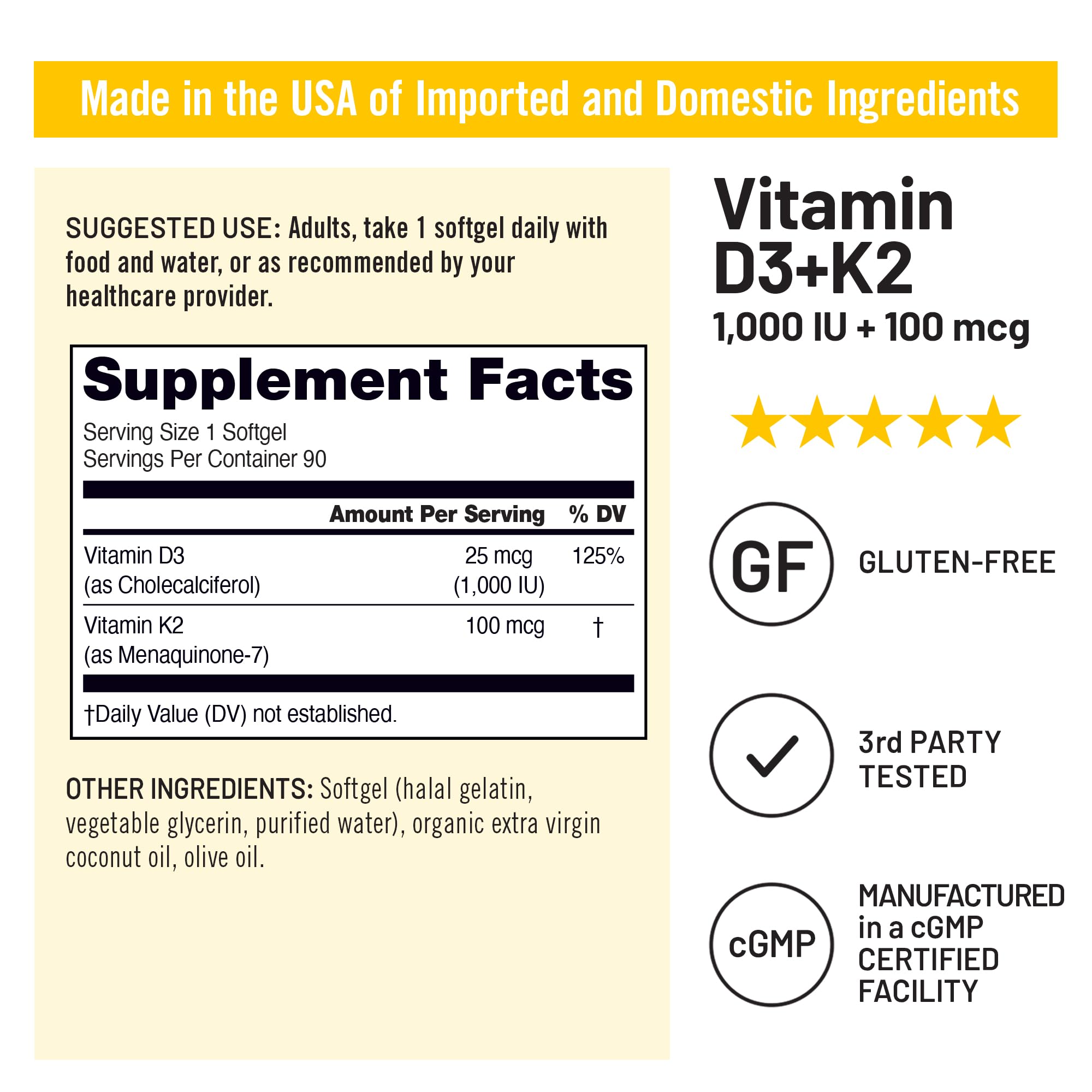 Foto 5 pulgar | Suplemento Naturewise De Vitamina D3 1000 Ui + K2 (mk7) 100 Mcg - Venta Internacional.