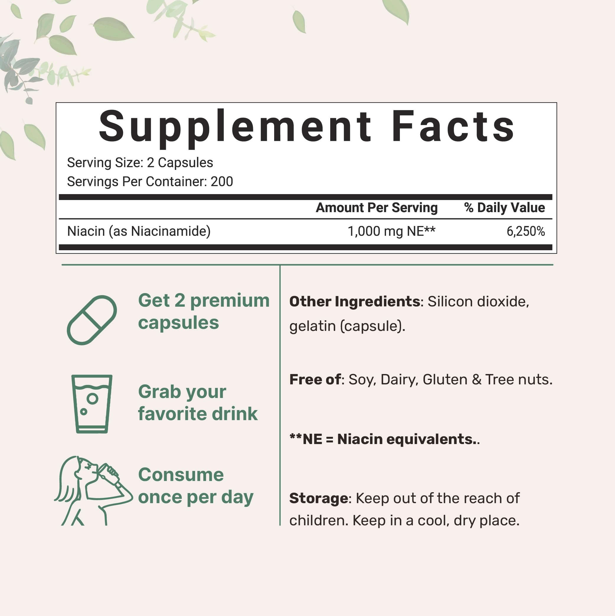 Foto 3 pulgar | Suplemento De Microingredientes: Vitamina B3  Niacinamida  500 Mg - Venta Internacional.