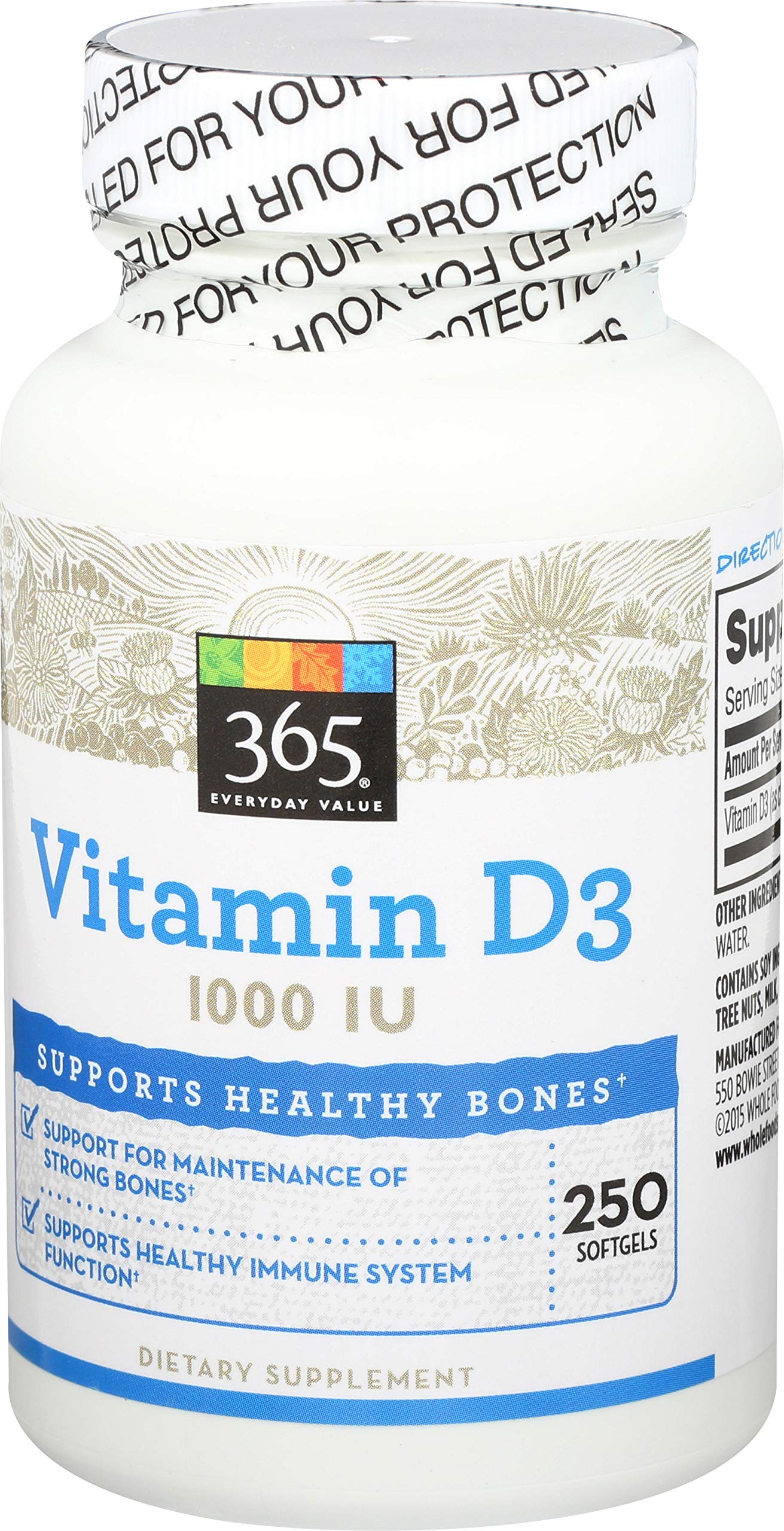Foto 3 pulgar | Suplemento 365 De Whole Foods Market Con Vitamina D3  1000 Ui  250 Unidades - Venta Internacional.
