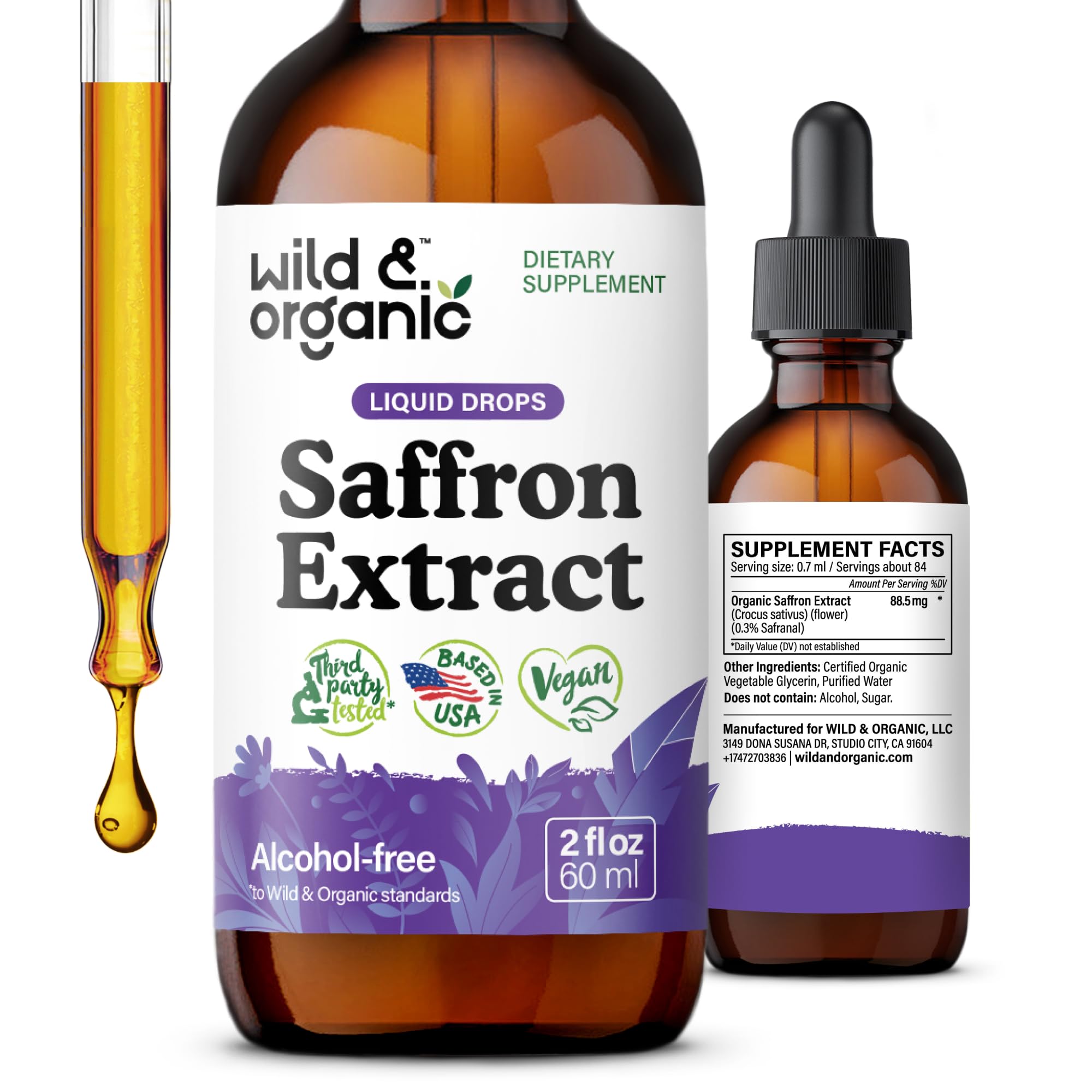 Foto 2 pulgar | Suplemento De Azafrán Wild & Organic Drops 88 5 Mg 60 Ml - Venta Internacional.