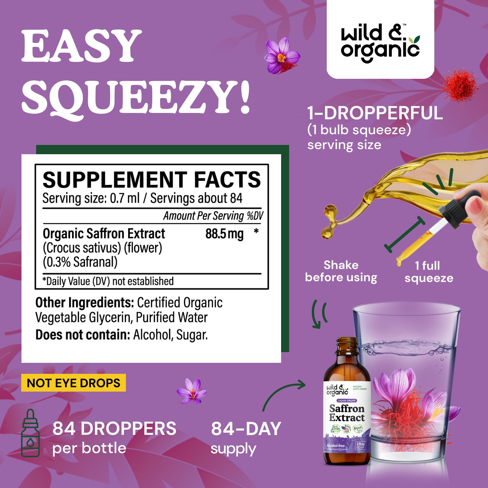 Foto 4 pulgar | Suplemento De Azafrán Wild & Organic Drops 88 5 Mg 60 Ml - Venta Internacional.