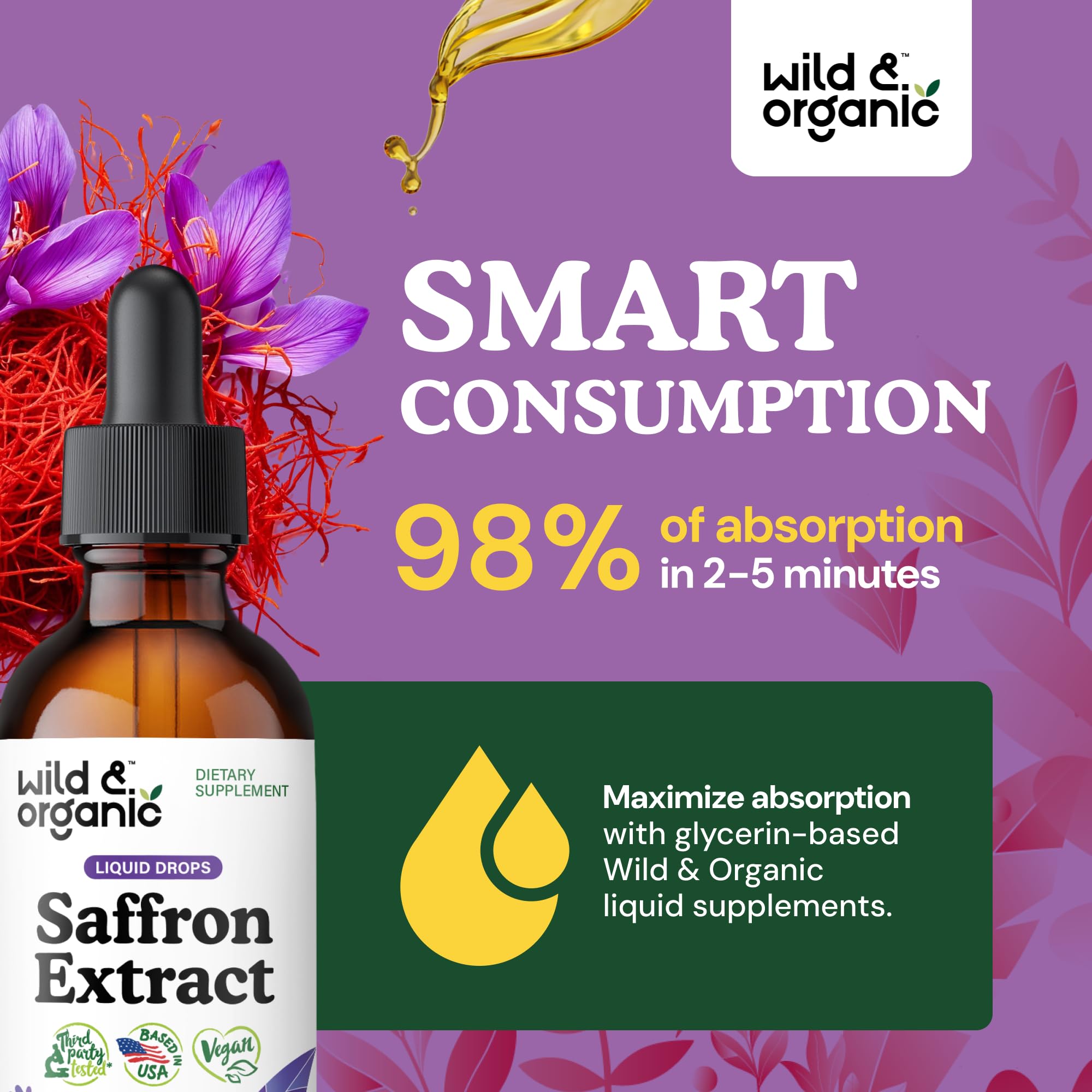 Foto 5 pulgar | Suplemento De Azafrán Wild & Organic Drops 88 5 Mg 60 Ml - Venta Internacional.
