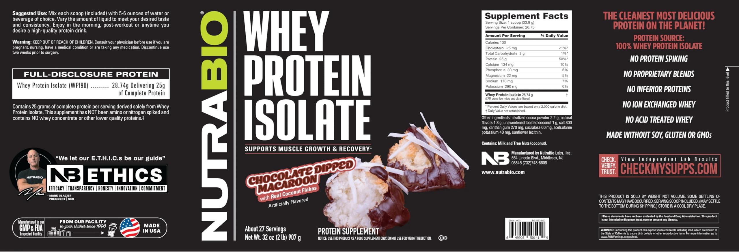 Foto 4 pulgar | Proteína Isolate Nutrabio Chocolate Dipped Macaroon 907 g-Venta Internacional