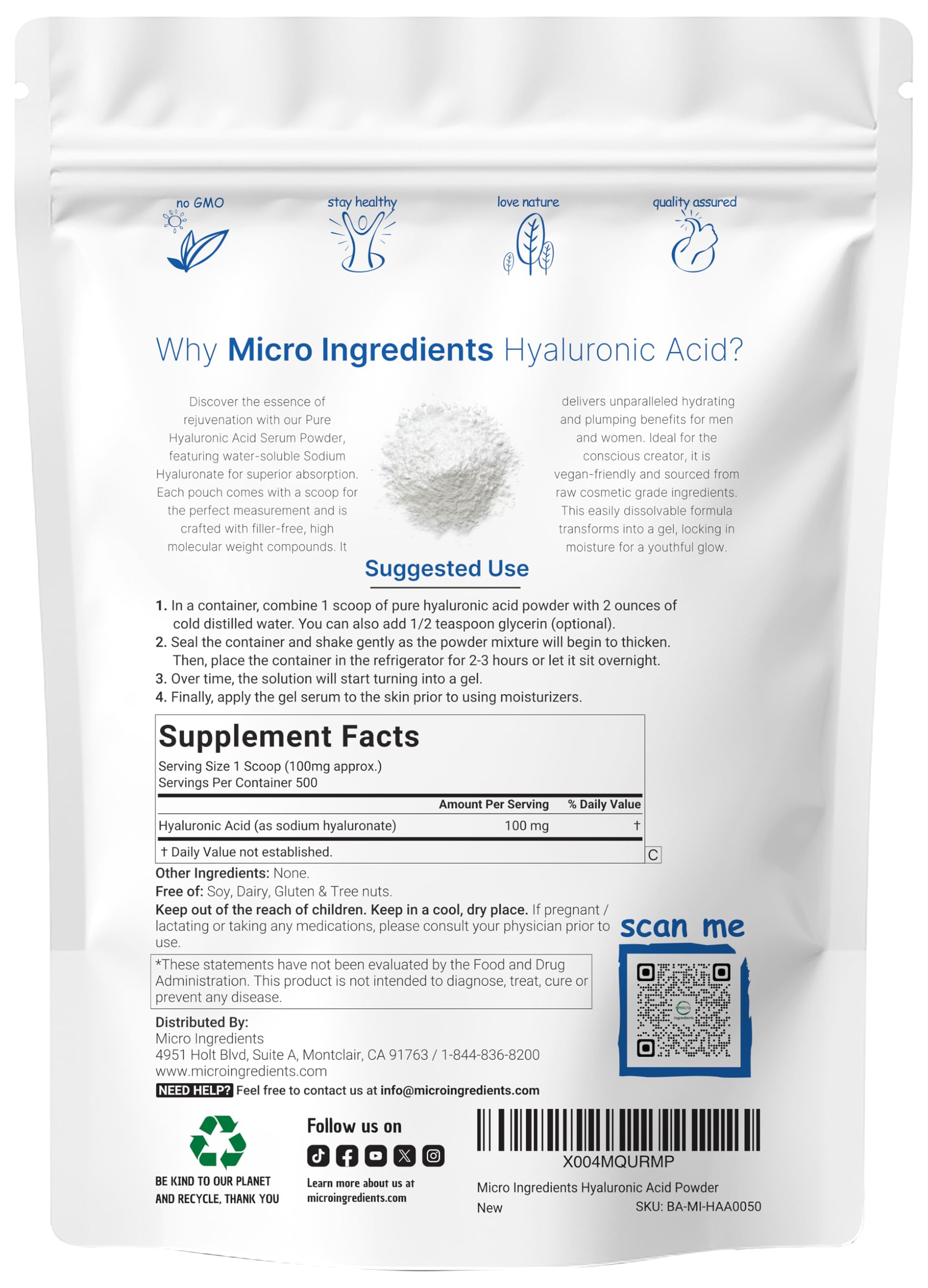 Foto 2 | Sérum En Polvo Con Microingredientes  Ácido Hialurónico  50 G - Venta Internacional.