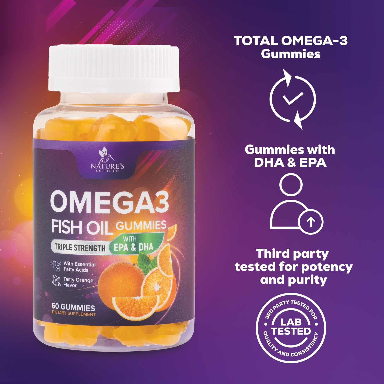 Foto 8 pulgar | Aceite De Pescado Omega-3 Gummies Nature's Nutrition  60 Unidades - Venta Internacional.