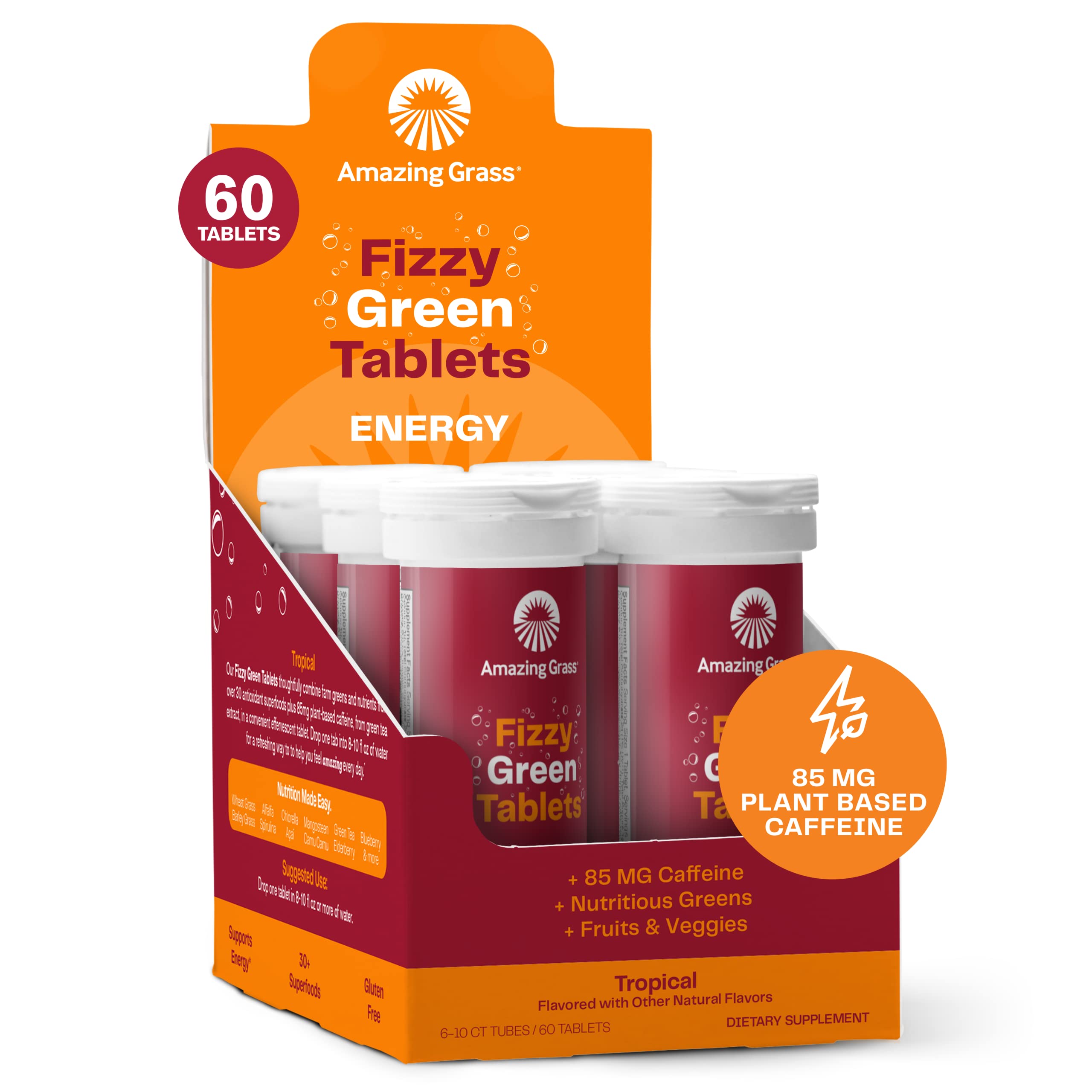 Foto 2 pulgar | Suplemento Amazing Grass Fizzy Green Tablets Energy 60u - Venta Internacional.