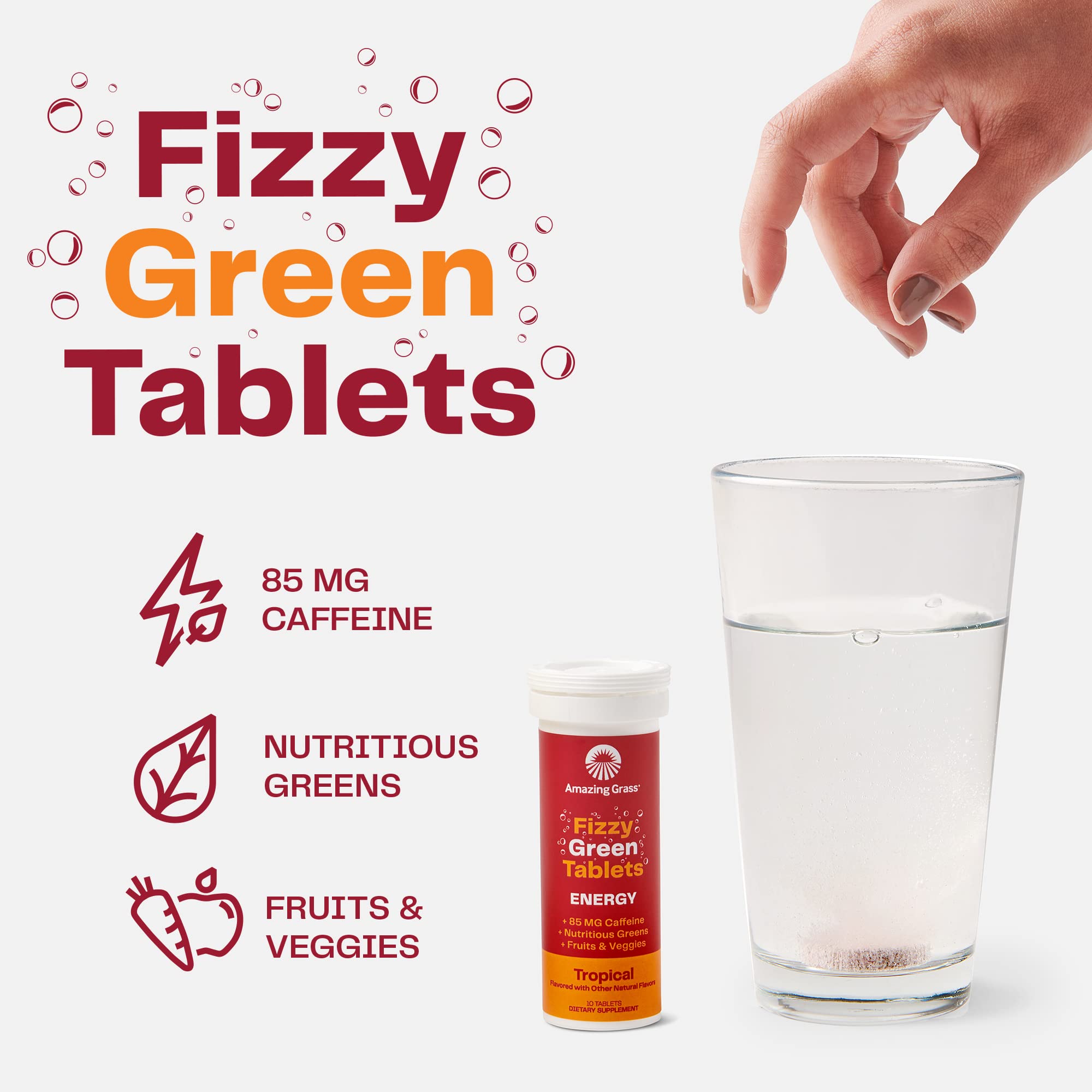 Foto 3 pulgar | Suplemento Amazing Grass Fizzy Green Tablets Energy 60u - Venta Internacional.