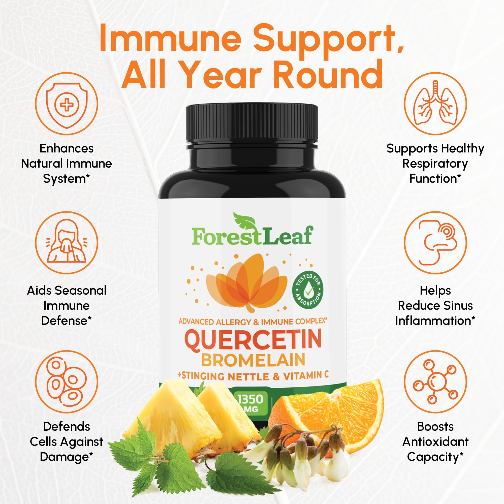 Foto 3 pulgar | Suplemento De Quercetina Forestleaf 500 Mg Con Bromelina 180 Cápsulas - Venta Internacional.