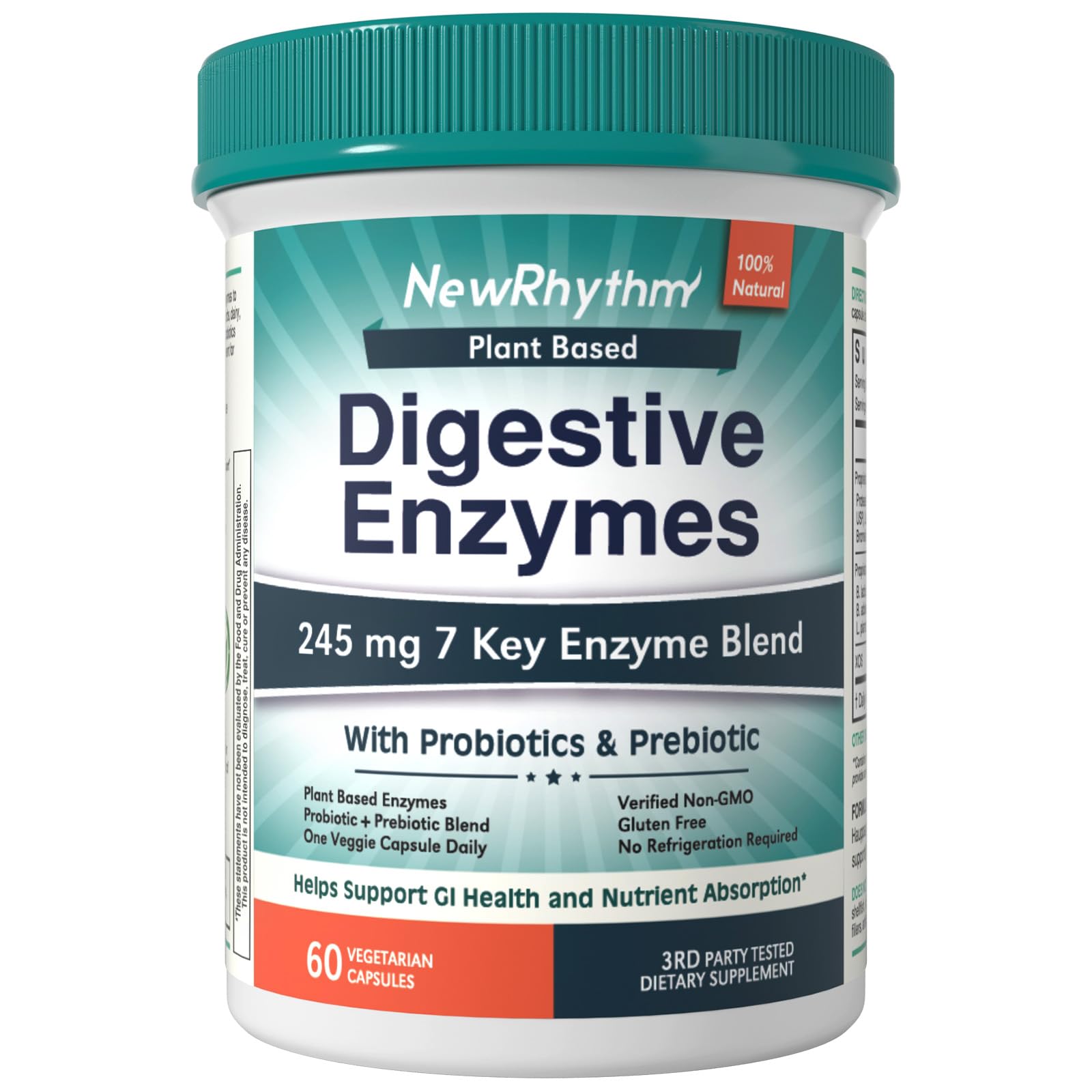 Foto 2 pulgar | Enzimas Digestivas Newrhythm 245 Mg Con Probióticos 60 Cápsulas Veganas - Venta Internacional.