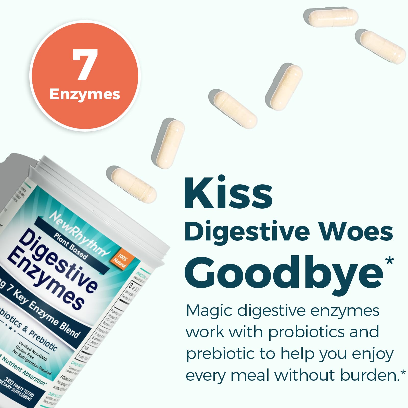 Foto 3 pulgar | Enzimas Digestivas Newrhythm 245 Mg Con Probióticos 60 Cápsulas Veganas - Venta Internacional.