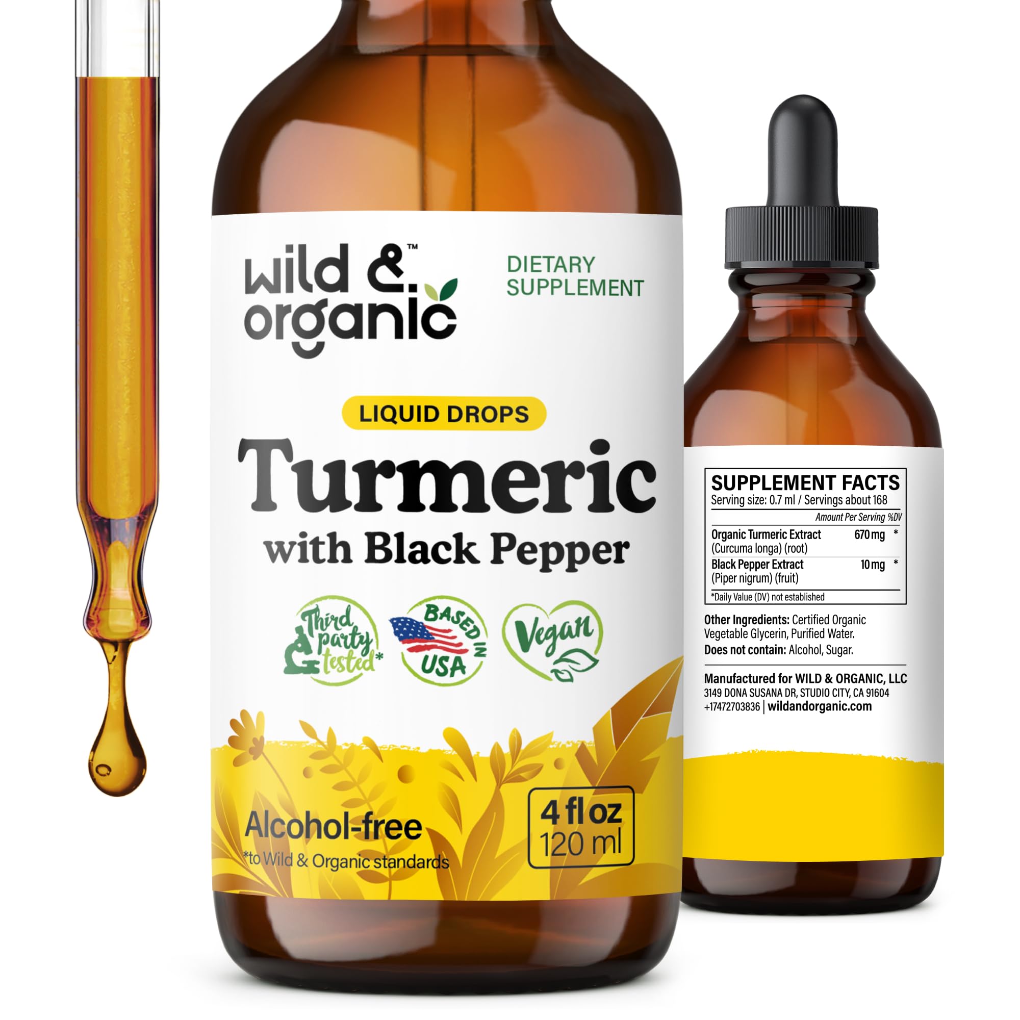 Foto 2 pulgar | Suplemento De Tintura De Cúrcuma Silvestre Y Orgánica De 120 Ml Con Pimienta Negra - Venta Internacional.
