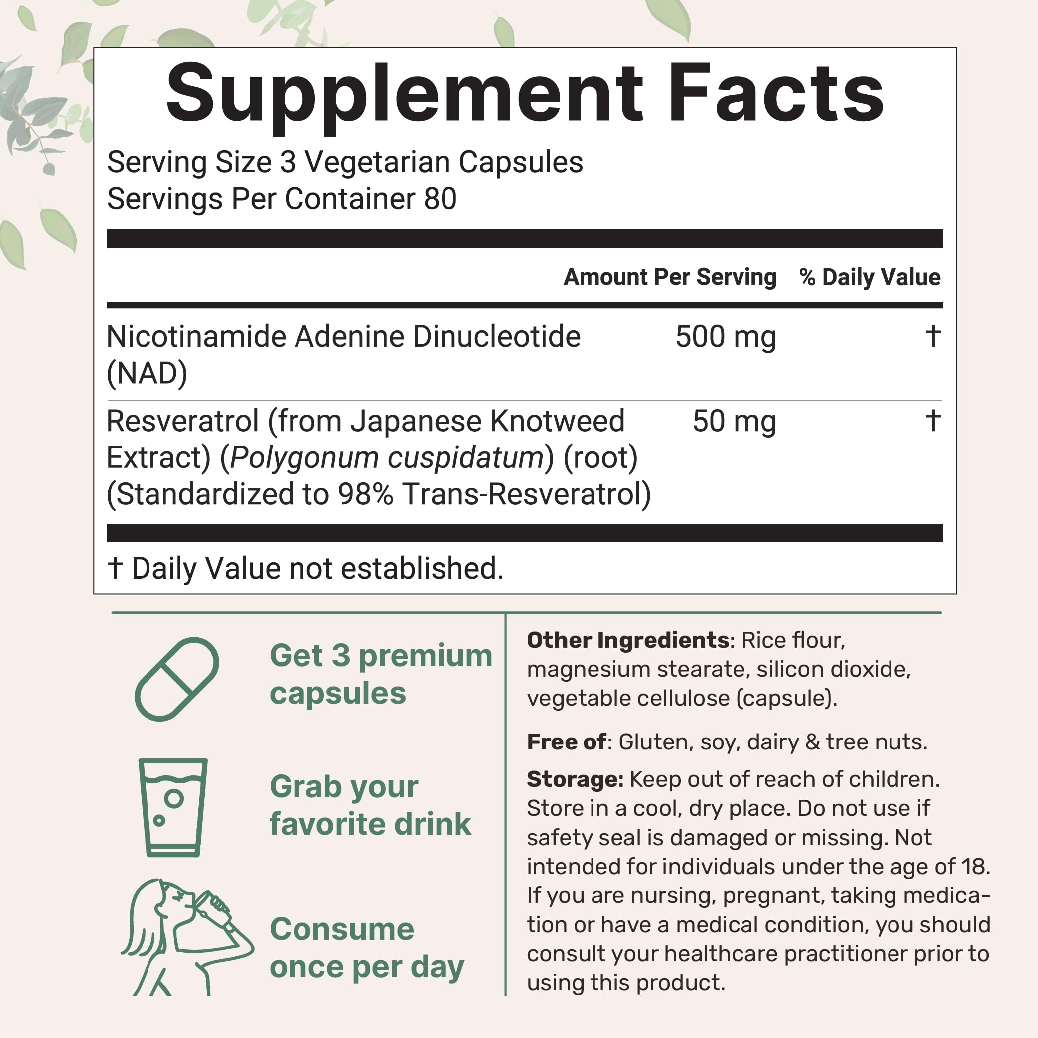 Foto 3 pulgar | Suplemento De Microingredientes Nad+ 500 Mg Con Resveratrol 240 Cápsulas - Venta Internacional.