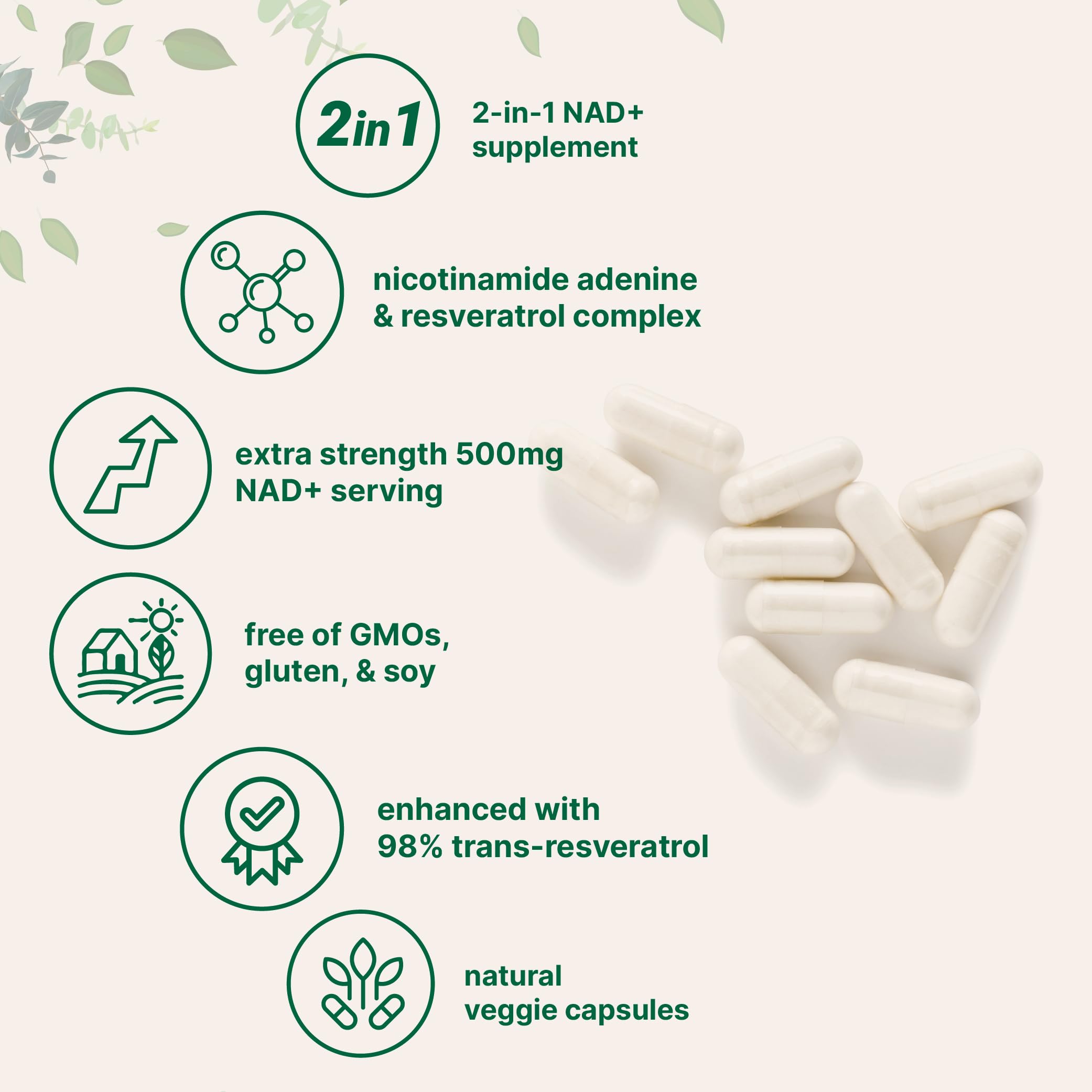 Foto 4 pulgar | Suplemento De Microingredientes Nad+ 500 Mg Con Resveratrol 240 Cápsulas - Venta Internacional.