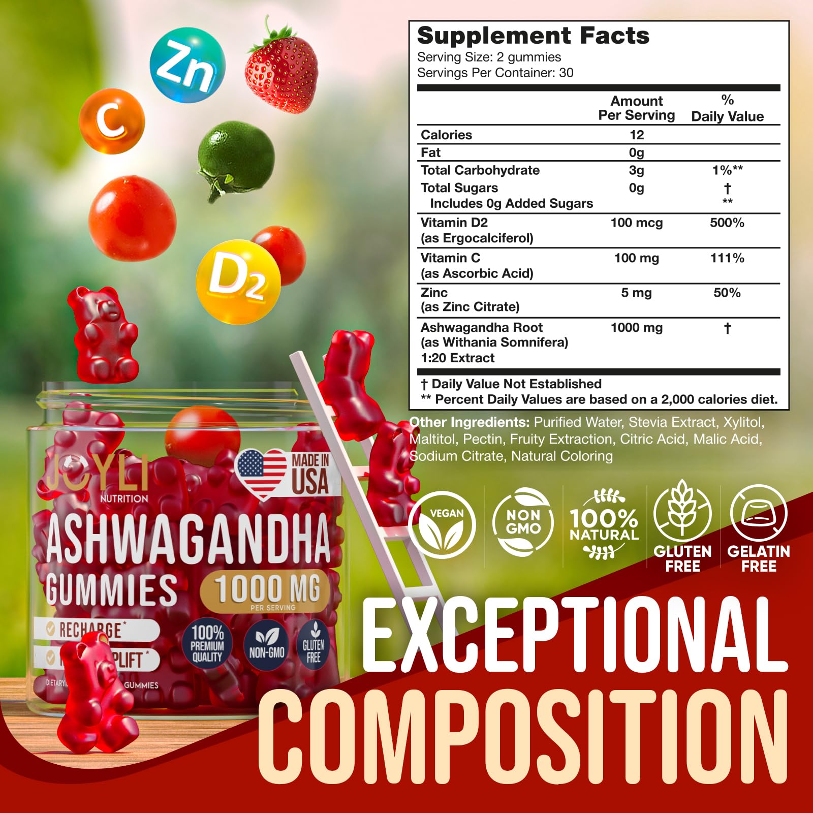 Foto 4 pulgar | Extracto De Raíz De Ashwagandha De Gummies Joyli Nutrition  60 Unidades Masticables - Venta Internacional.