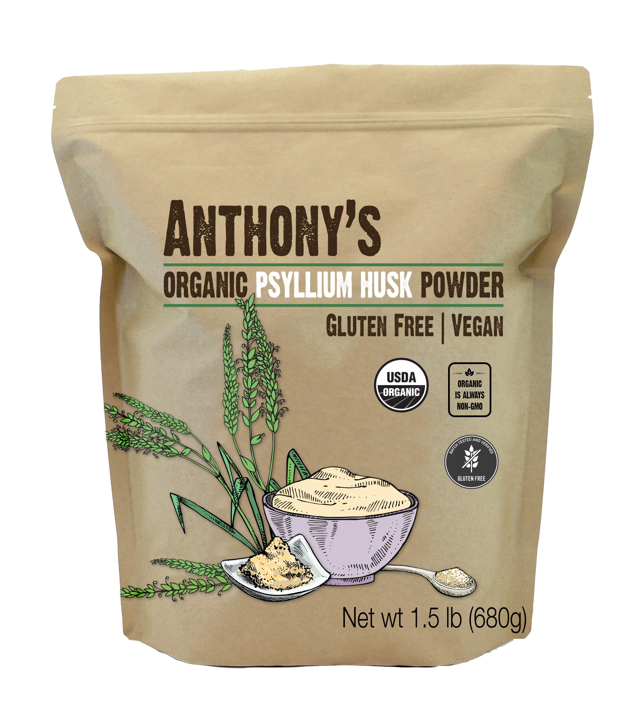 Foto 1 | Cáscara De Psilio En Polvo Anthony's Organic 680 G Sin Gluten - Venta Internacional.