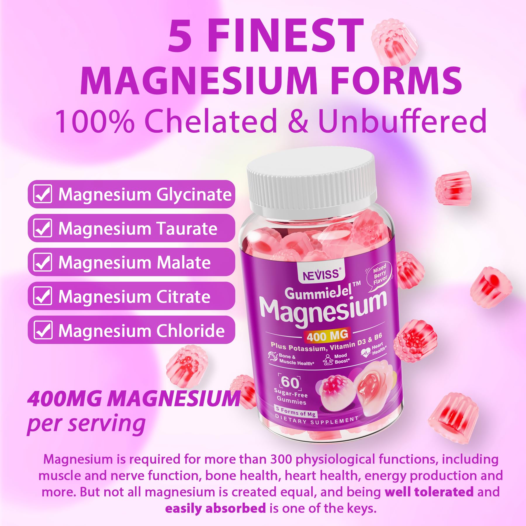 Foto 4 pulgar | Gomitas De Magnesio Neviss Sin Azúcar 400 Mg Con Ashwagandha 60 Unidades - Venta Internacional.