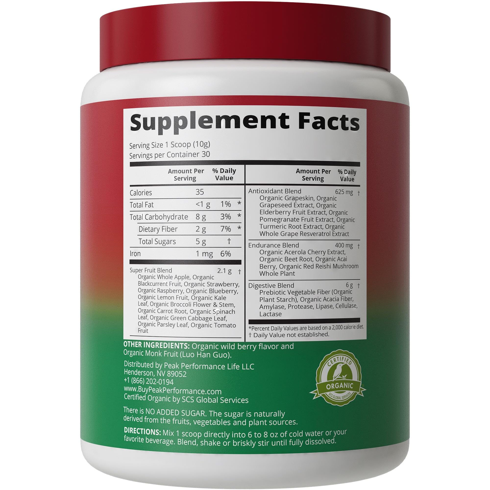 Foto 7 pulgar | Suplemento Peak Performance Organic Reds Superfood Powder - Venta Internacional.