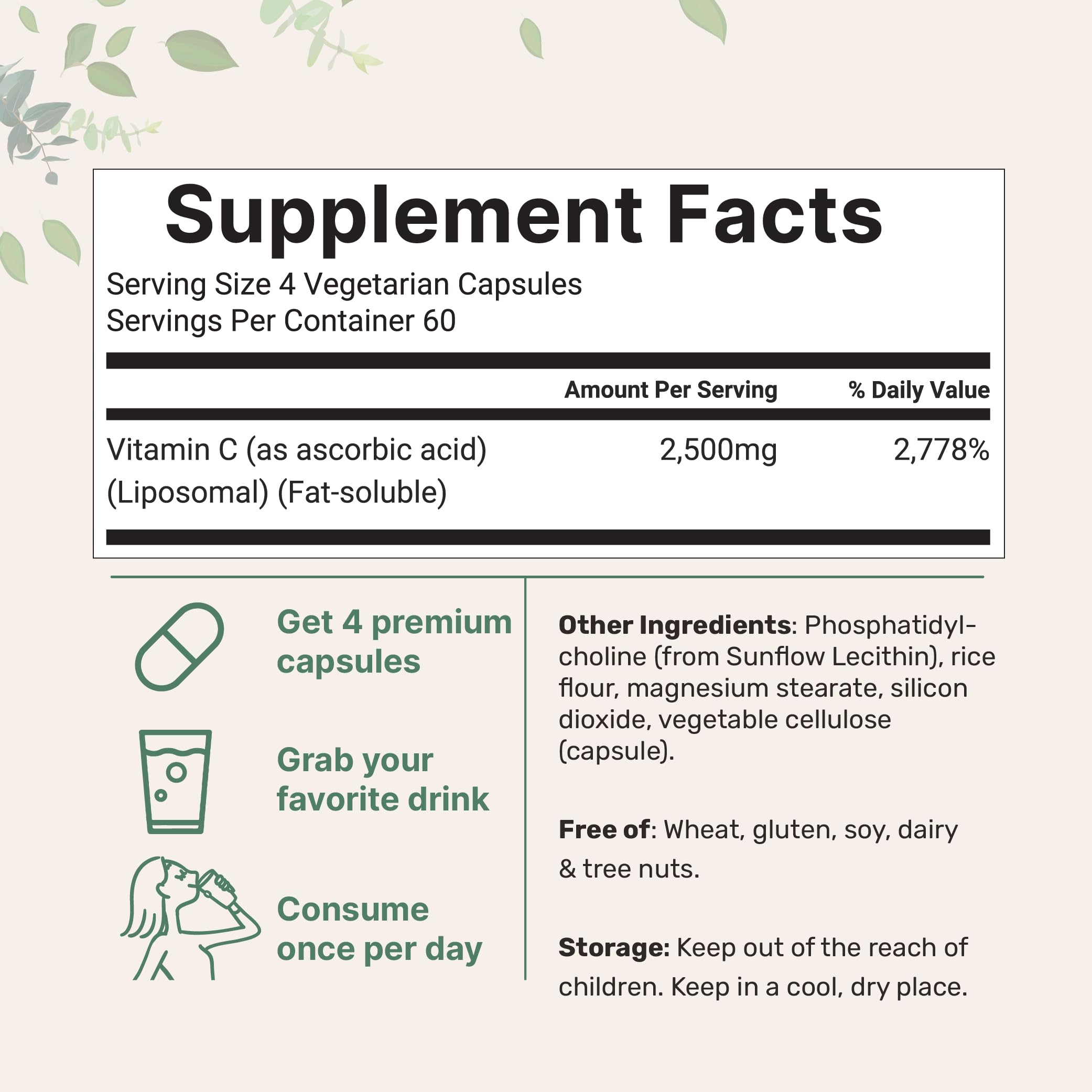 Foto 3 pulgar | Suplemento De Microingredientes: Vitamina C Liposomal  2500 Mg - Venta Internacional.