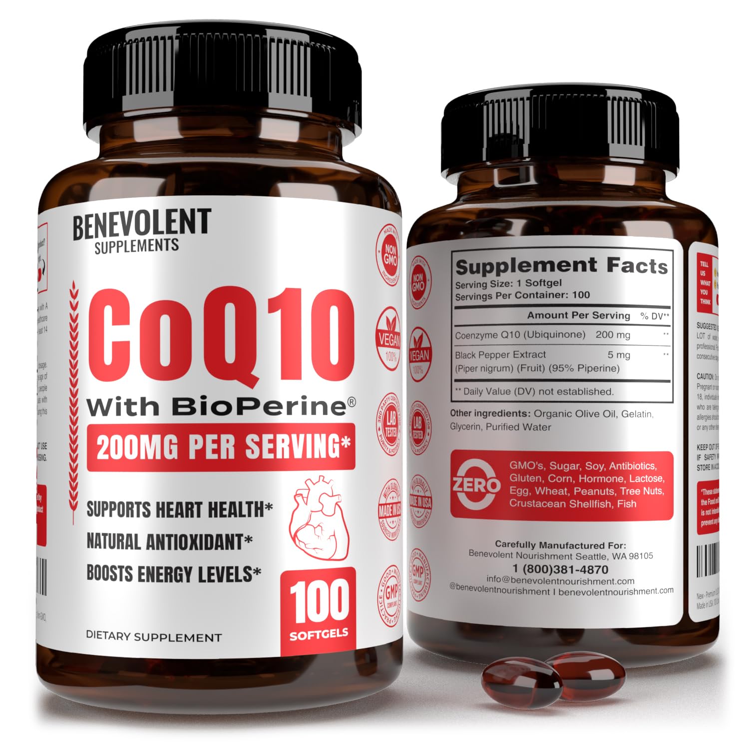 Foto 2 pulgar | Suplemento De Coenzima Q10  Nutrición Benévola  200 Mg  100 Cápsulas Blandas - Venta Internacional.