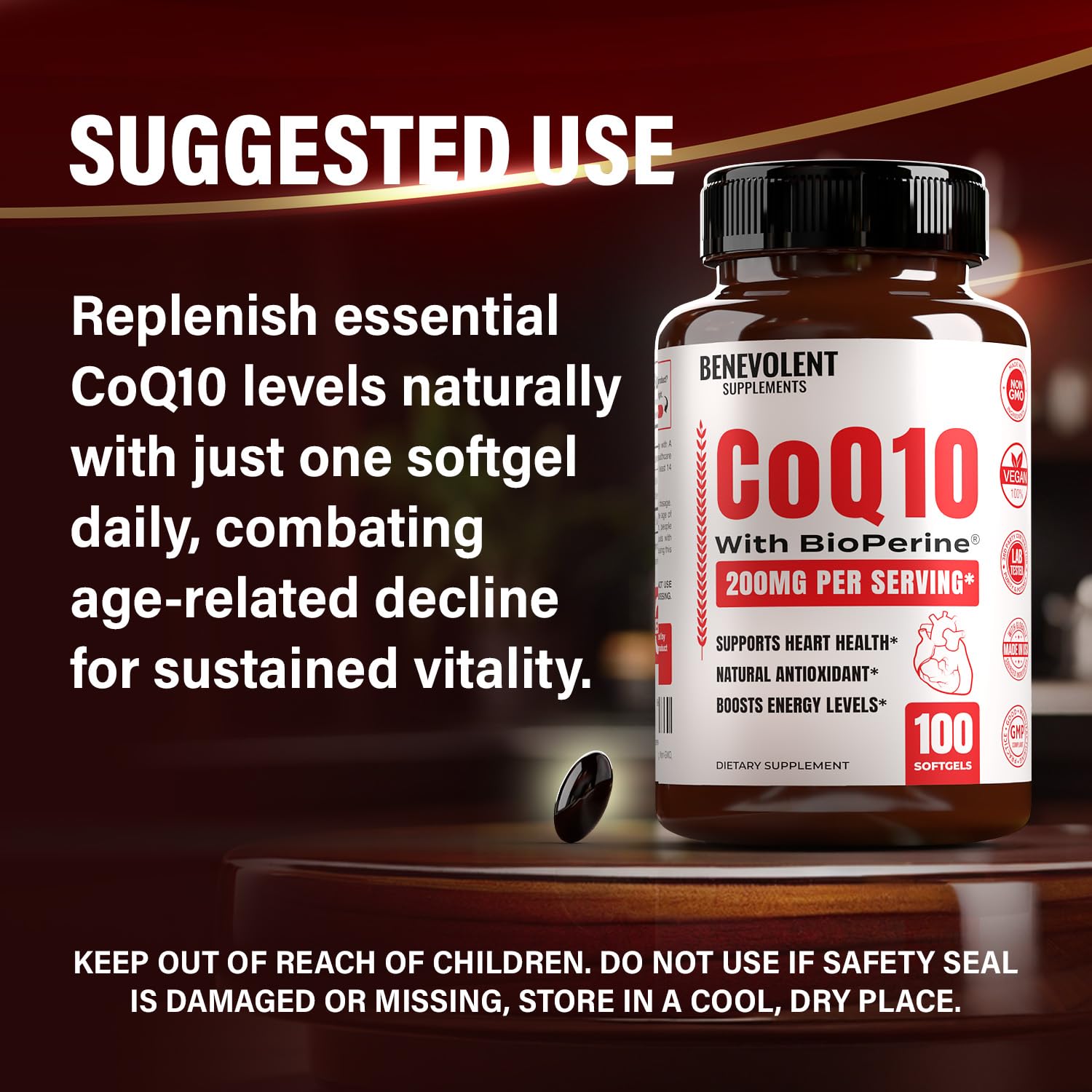 Foto 6 | Suplemento De Coenzima Q10  Nutrición Benévola  200 Mg  100 Cápsulas Blandas - Venta Internacional.