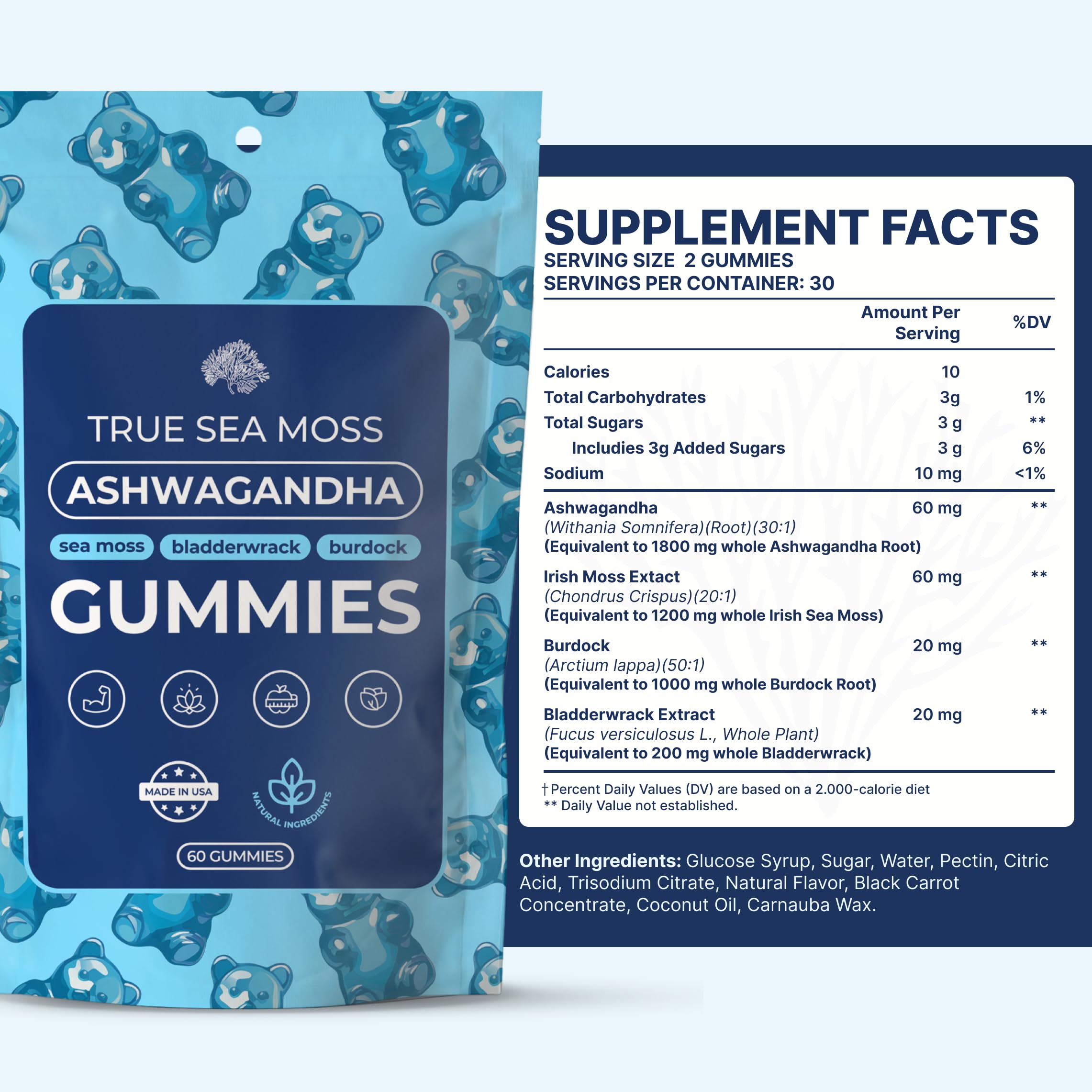 Foto 3 pulgar | Suplemento De Gomitas De Ashwagandha Trueseamoss  60 Bolsas  30 Días - Venta Internacional.
