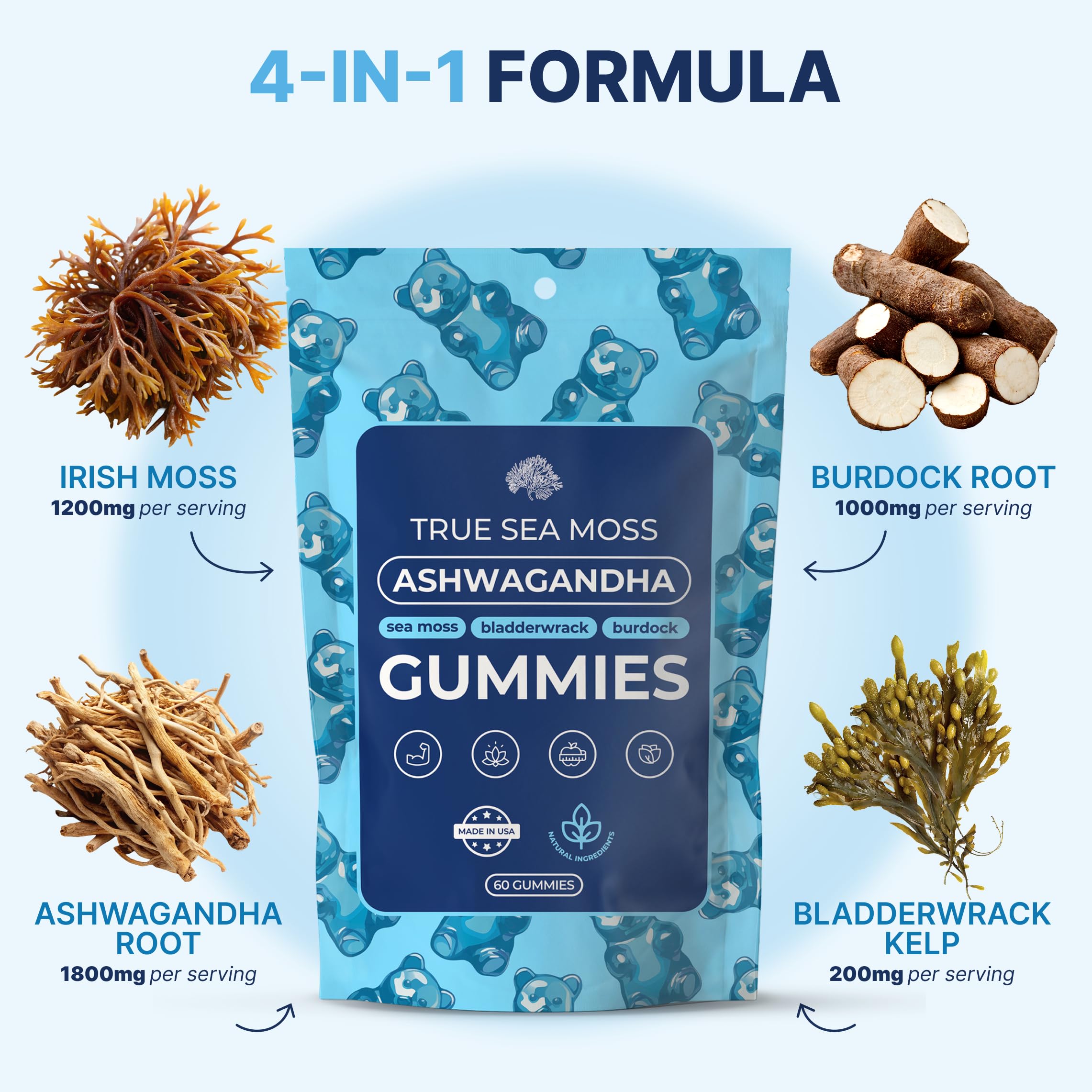 Foto 6 pulgar | Suplemento De Gomitas De Ashwagandha Trueseamoss  60 Bolsas  30 Días - Venta Internacional.