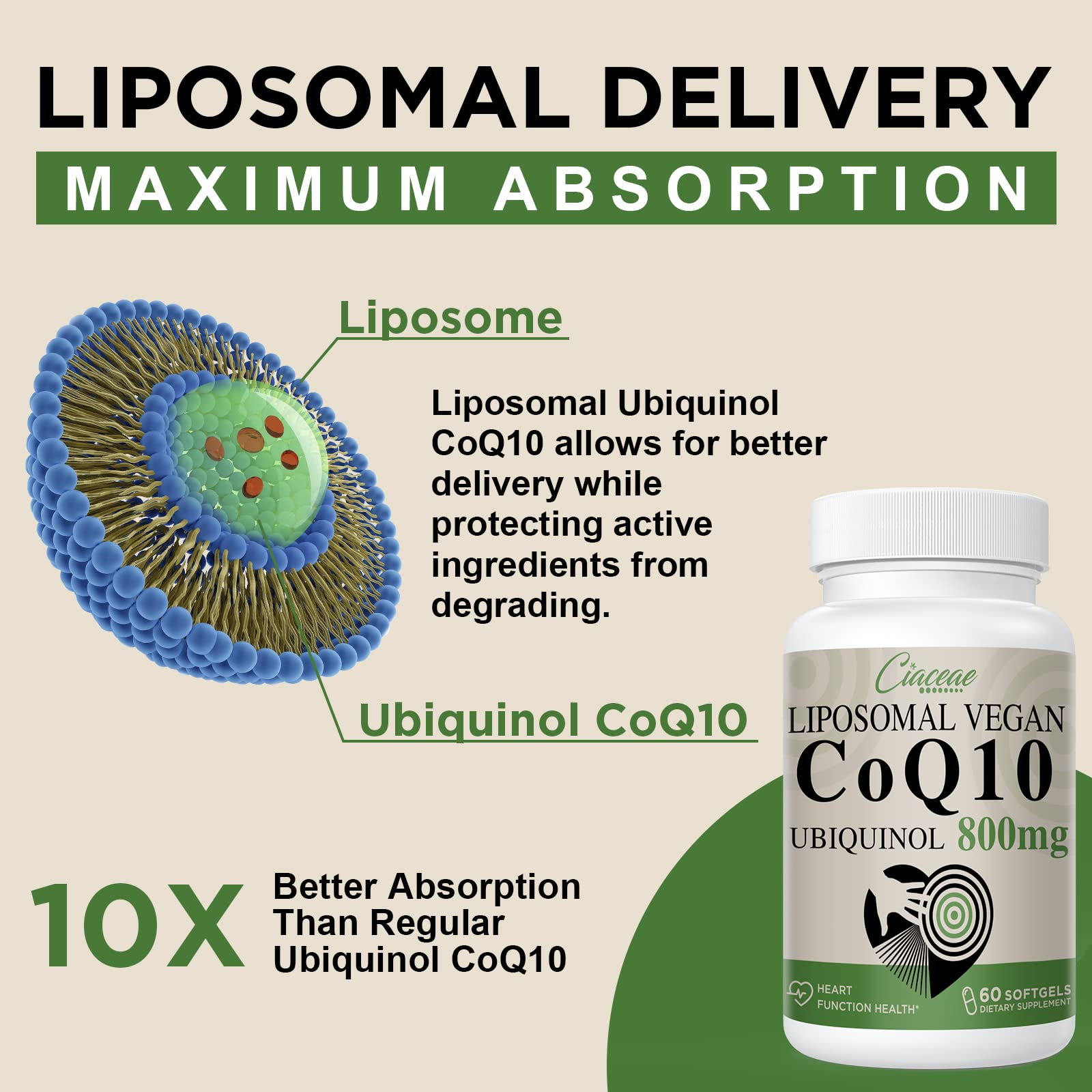 Foto 4 | Suplemento De Coq10 Liposomal De Ciaceae  800 Mg  Ubiquinol  120 Cápsulas Blandas - Venta Internacional.