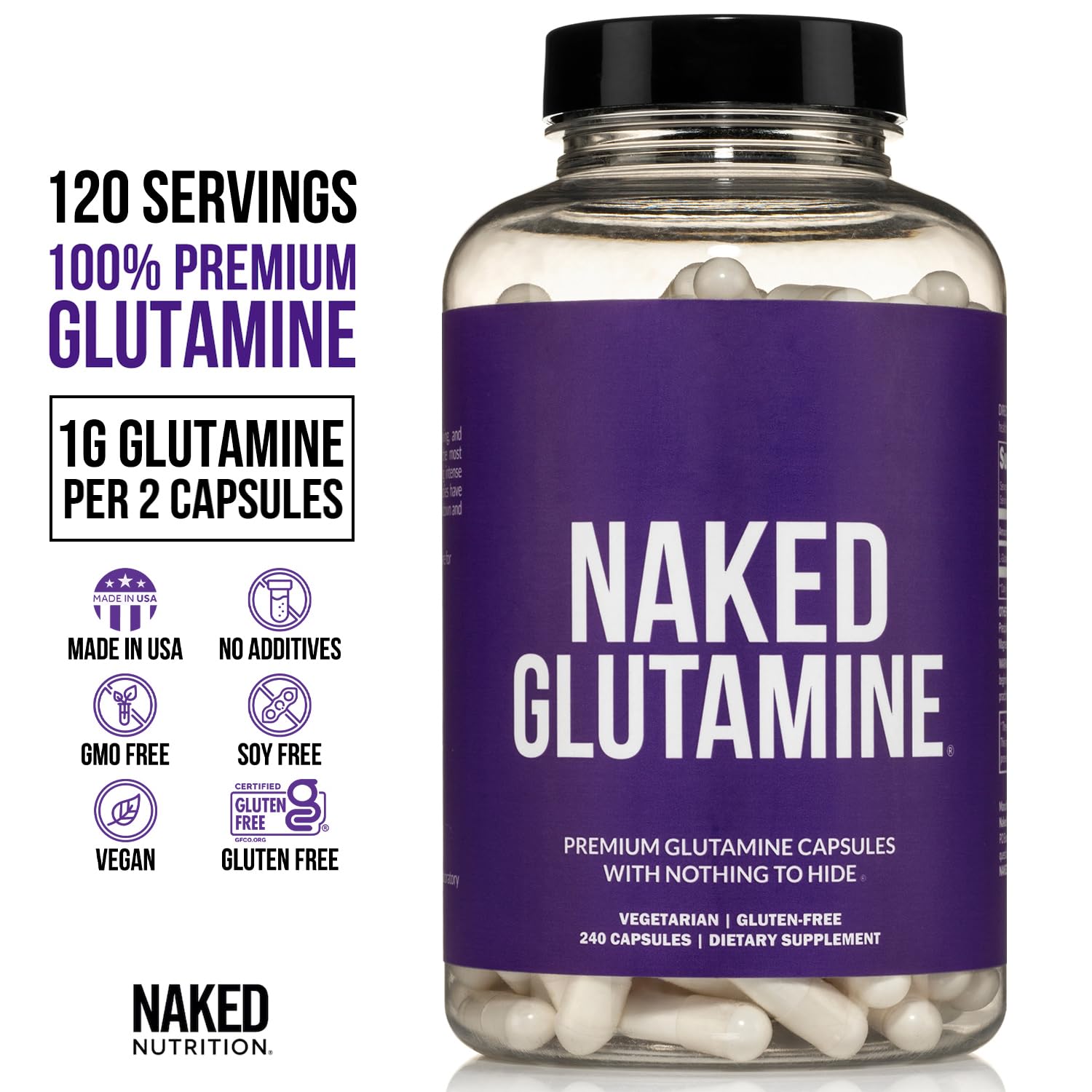 Foto 3 pulgar | Suplemento Naked L-glutamine Muscle Recovery 1000 Mg 240 Cápsulas - Venta Internacional.