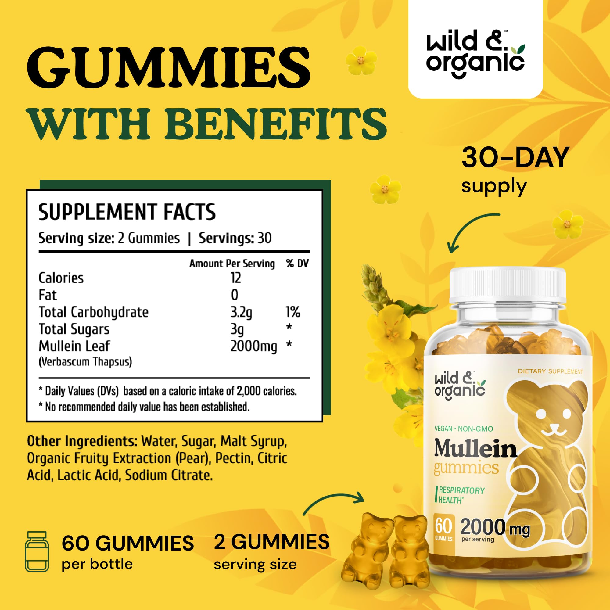 Foto 4 pulgar | Suplemento De Gomitas De Gordolobo Silvestres Y Orgánicas De 2000 Mg Para Pulmones - Venta Internacional.