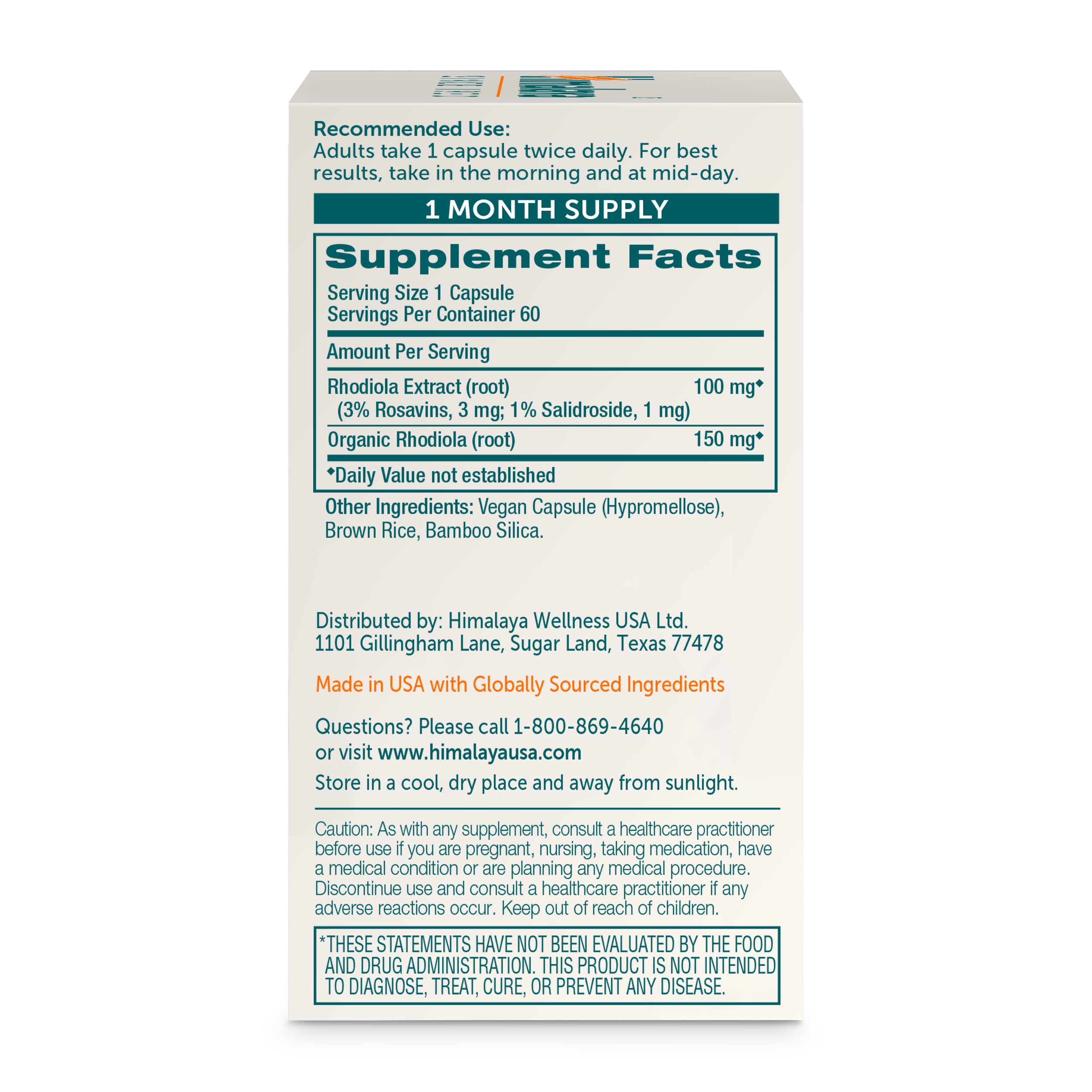 Foto 3 pulgar | Suplemento Himalaya Rhodiola Rosea 250 Mg 60 Cápsulas Veganas - Venta Internacional.