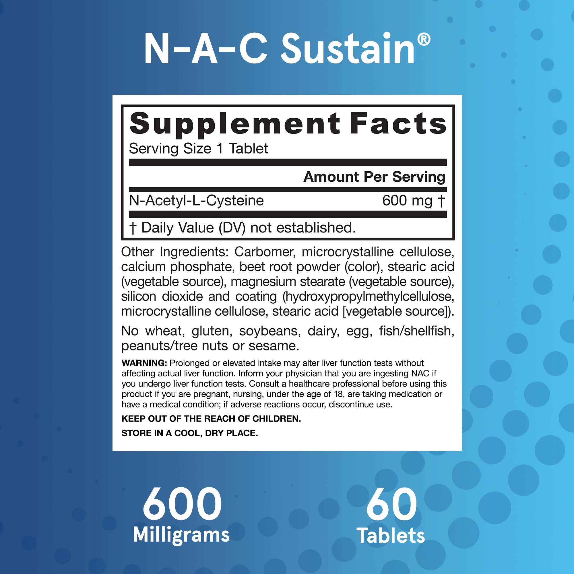 Foto 7 pulgar | Suplemento N-a-c Sustain De Jarrow Formulas, 600 Mg, 60 Comprimidos - Venta Internacional.